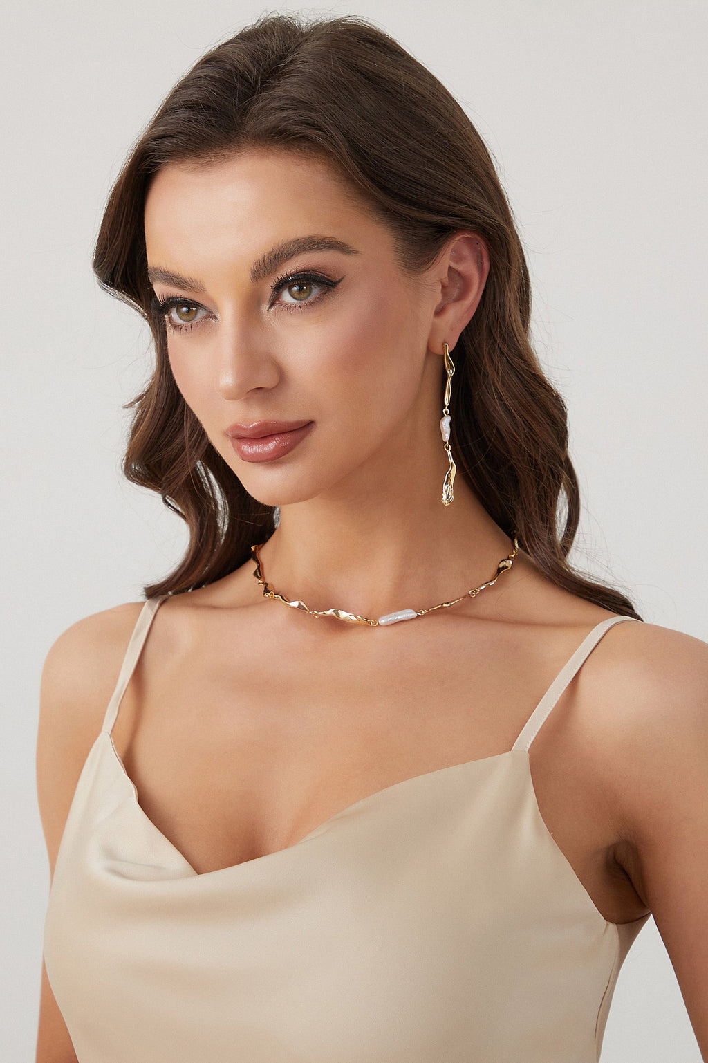 Gold Molten Baroque Pearl Choker Necklace