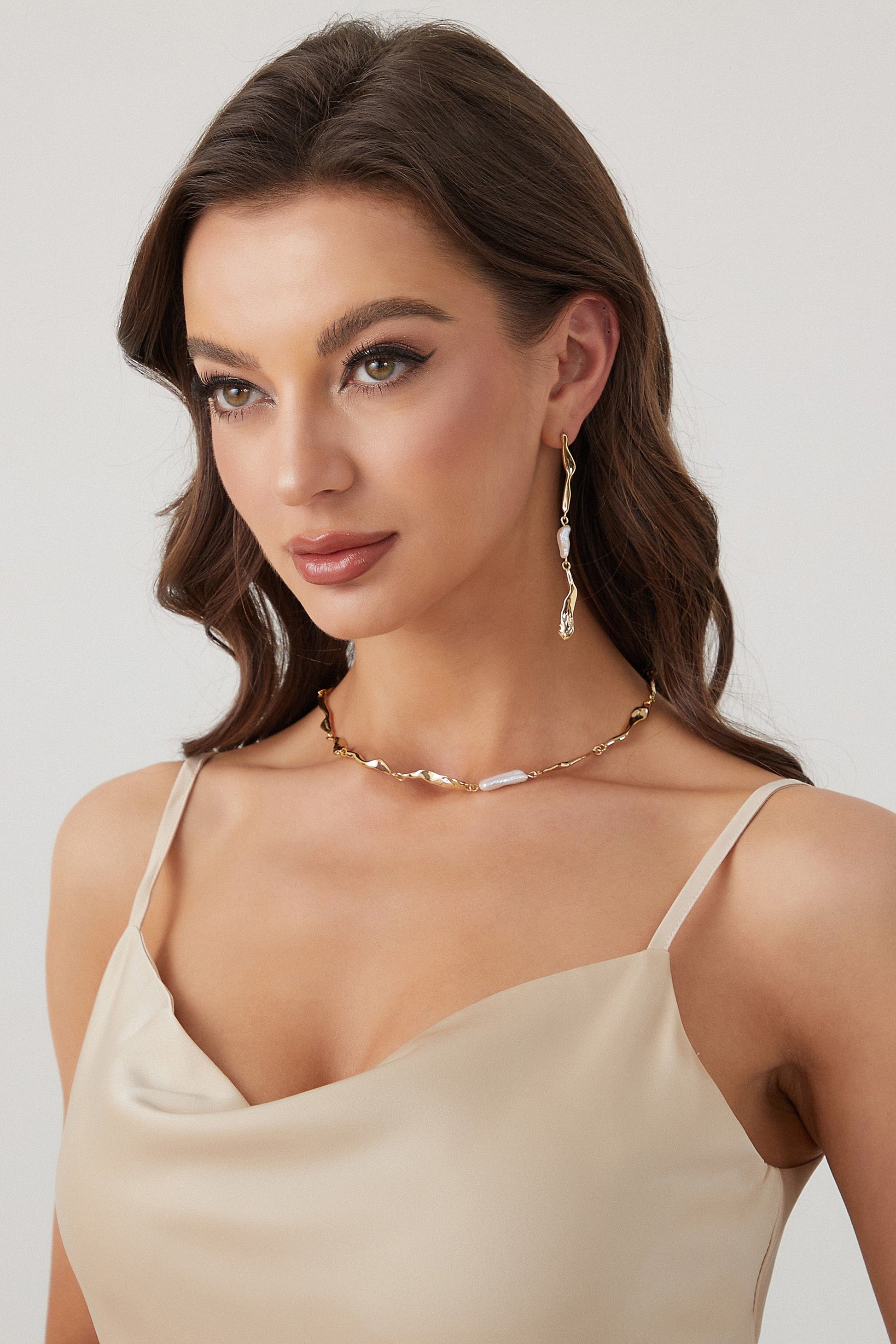 Gold Molten Baroque Pearl Choker Necklace
