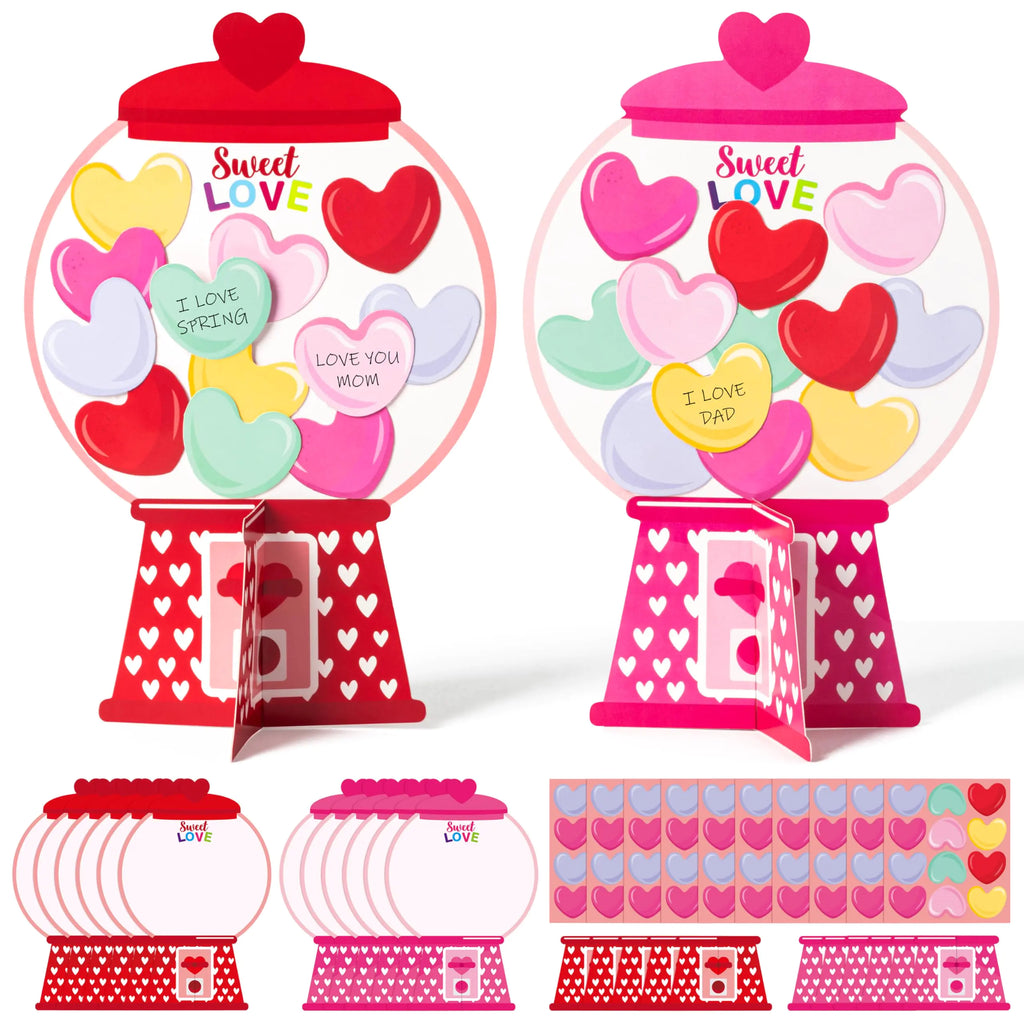 WATINC 24Pcs Valentine’s Day Gumball Machine Craft Kits DIY Heart Bubble Gum Machine Decorations Make Your Own Gumball Machine Decor Supplies Home School Fun Activities for Kids Adults