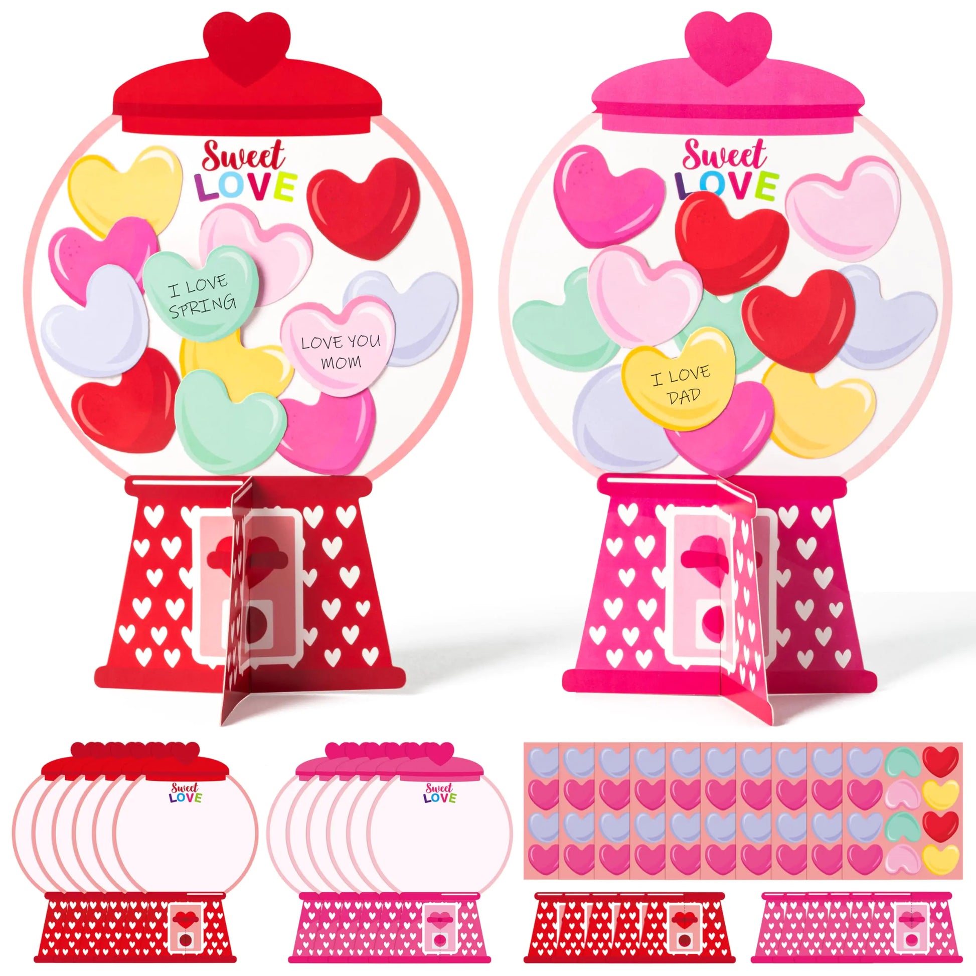 WATINC 24Pcs Valentine’s Day Gumball Machine Craft Kits DIY Heart Bubble Gum Machine Decorations Make Your Own Gumball Machine Decor Supplies Home School Fun Activities for Kids Adults