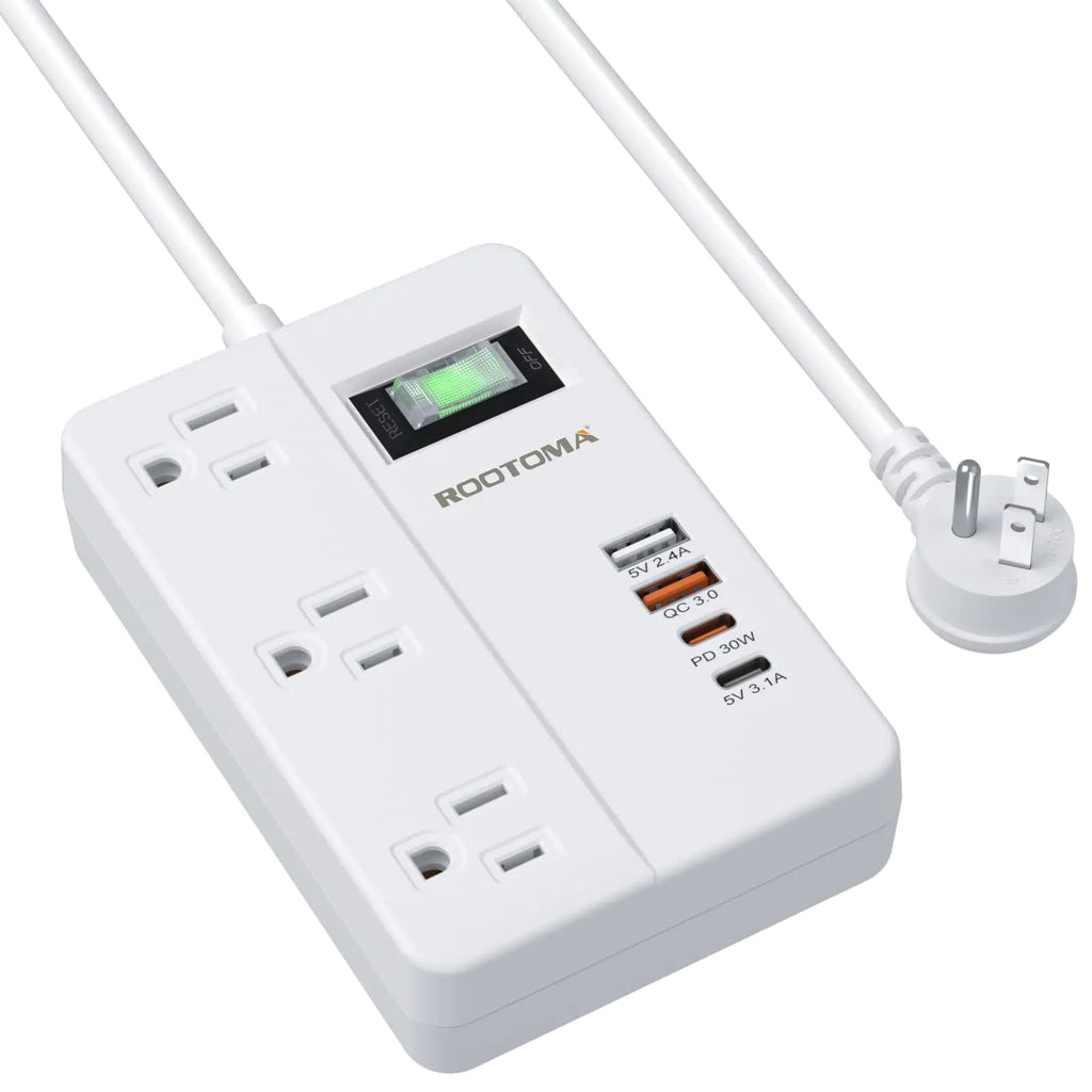 ROOTOMA PD 30W USB C Surge Protector Power Strip Fast Charging Station 2 USB A & 2 USB C 3 AC Outlets 5ft Extension Cord with Switch 7-in-1 Desk Power Strip for for Home Office Dorm Room Essentials