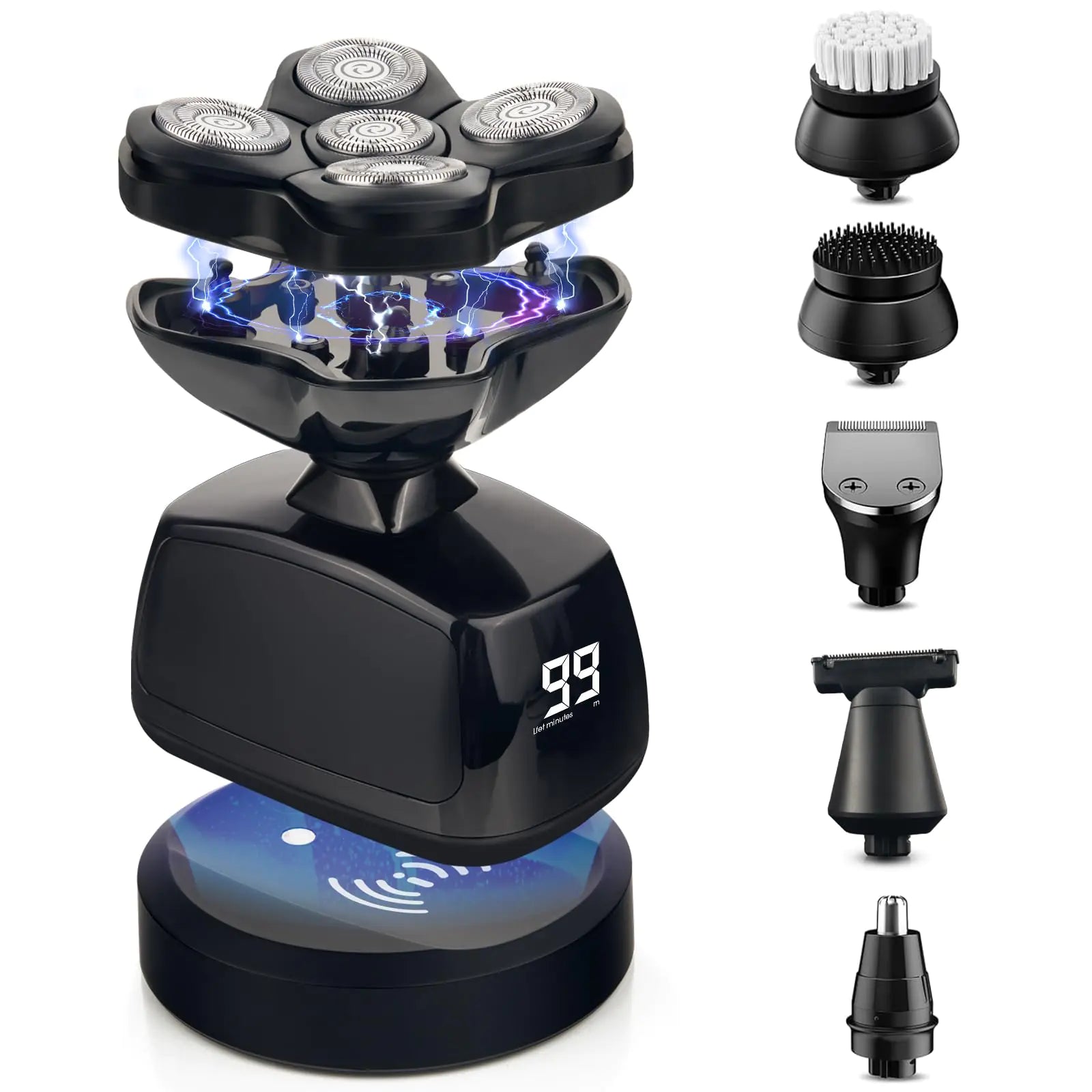 Telfun Upgraded 7-in-1 Head Shavers for Bald Men 100% Waterproof Grooming Kit Wireless Charging Pad Wet/Dry Shaving Mess-Free Hair Capture Easy Use Palm Shaver for a Smooth Bald Shave