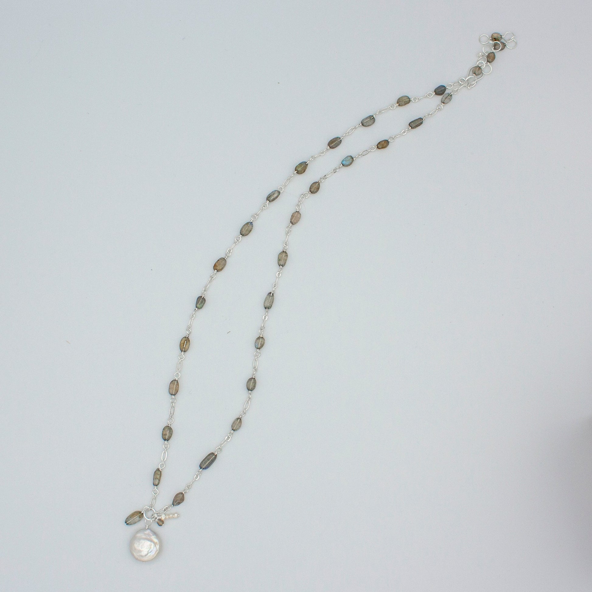 Pearl Pendant with Charm Labradorite Chain Necklace