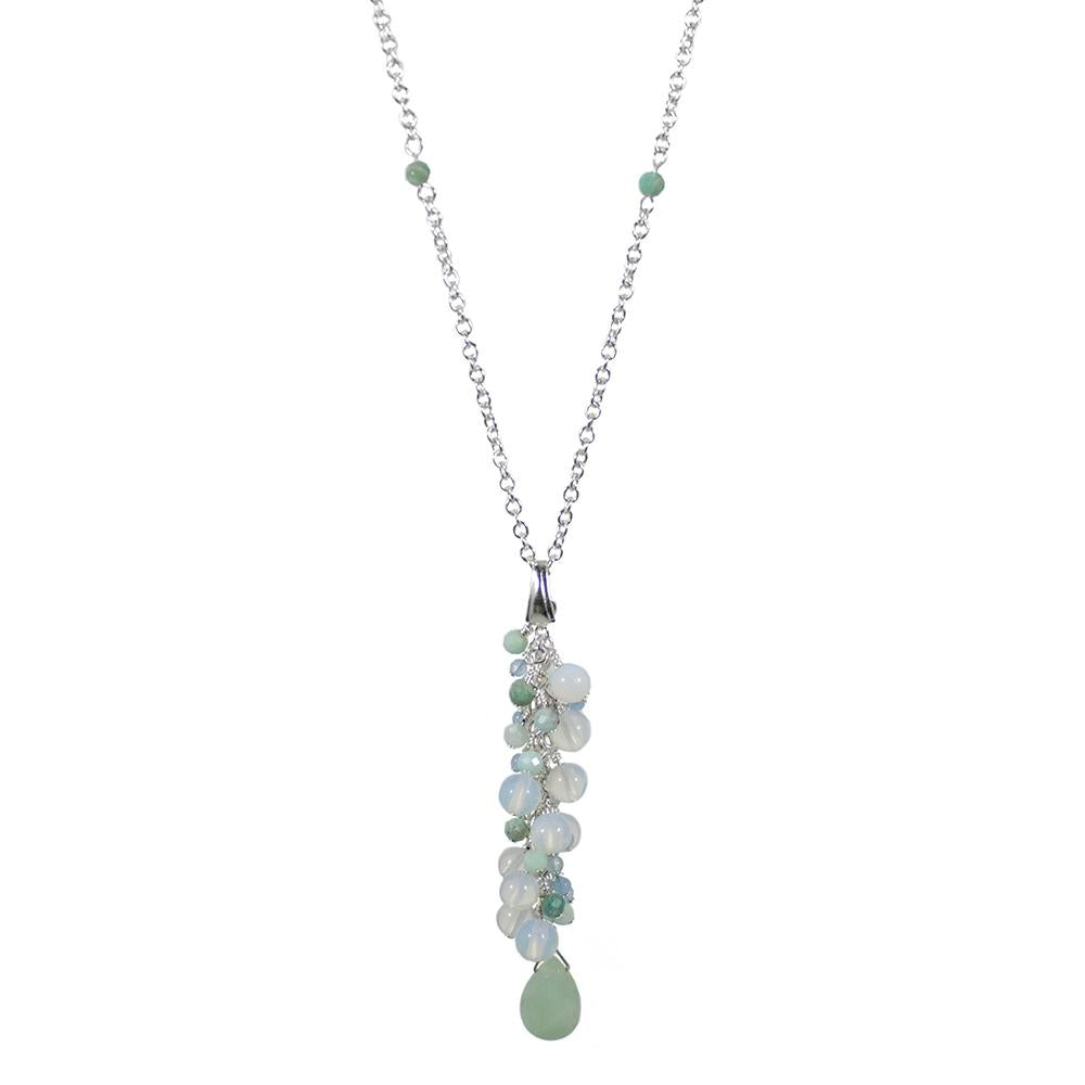 Frosty Opalite and Amazonite Drop Charm Necklace