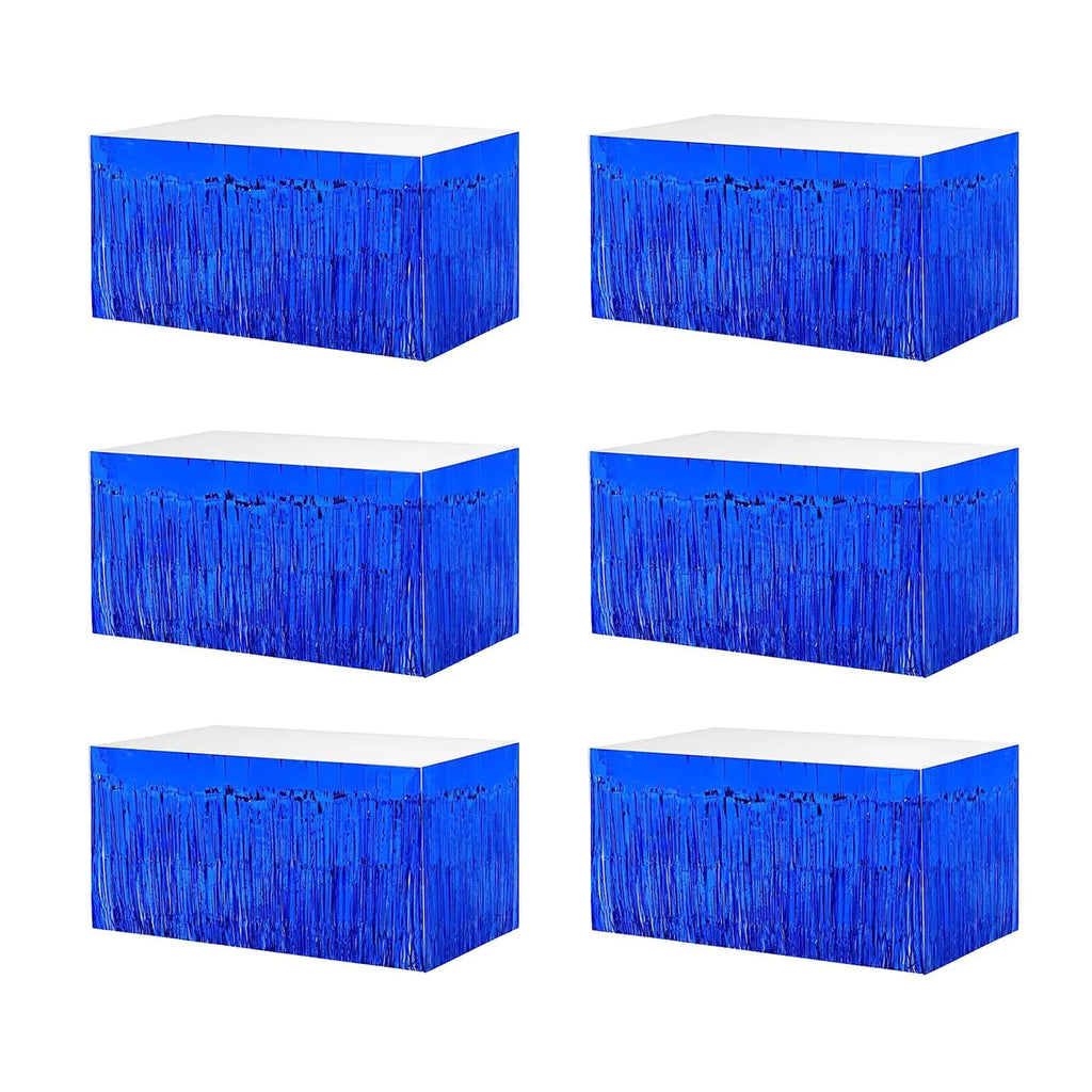 6 PCS Blue Inch Metallic Foil Fringe Tinsel Table Skirts 9 Feet x 29.5 for Rectangle Tables Tinsel Backdrop CurtainsParty SuppliesWedding Birthday Parade Floats Christmas Decorations