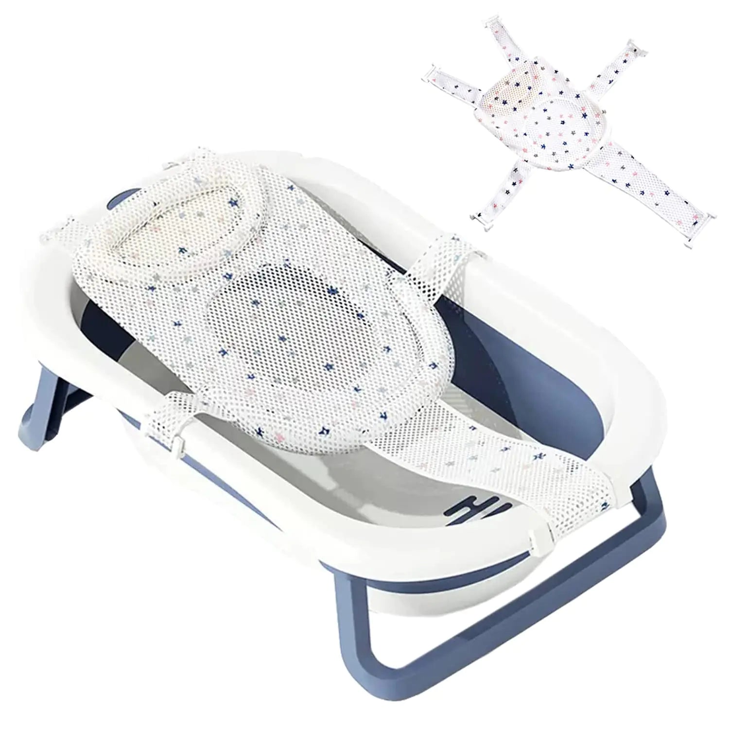 Baby Bath Seat Support Net Soft Headrest Baby Bath Cushion Pad Breathable Newborn Infant Bathtub Shower Mesh Mat Adjustable Shower Pad Portable Anti-Slip Bath Sling 0-18 Months Stars (No Bathtub)
