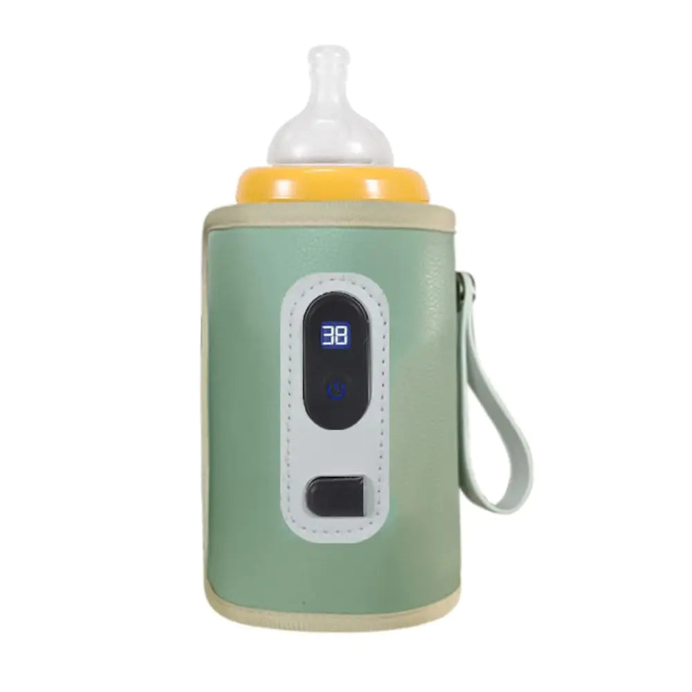 Baby Bottle Warmer Portable Milk Bottle Insulation Cover with LCD Display & 5 Gear Temperature Control Adjustable Baby Milk Heat Keeper for Car Travel Outside (Green)