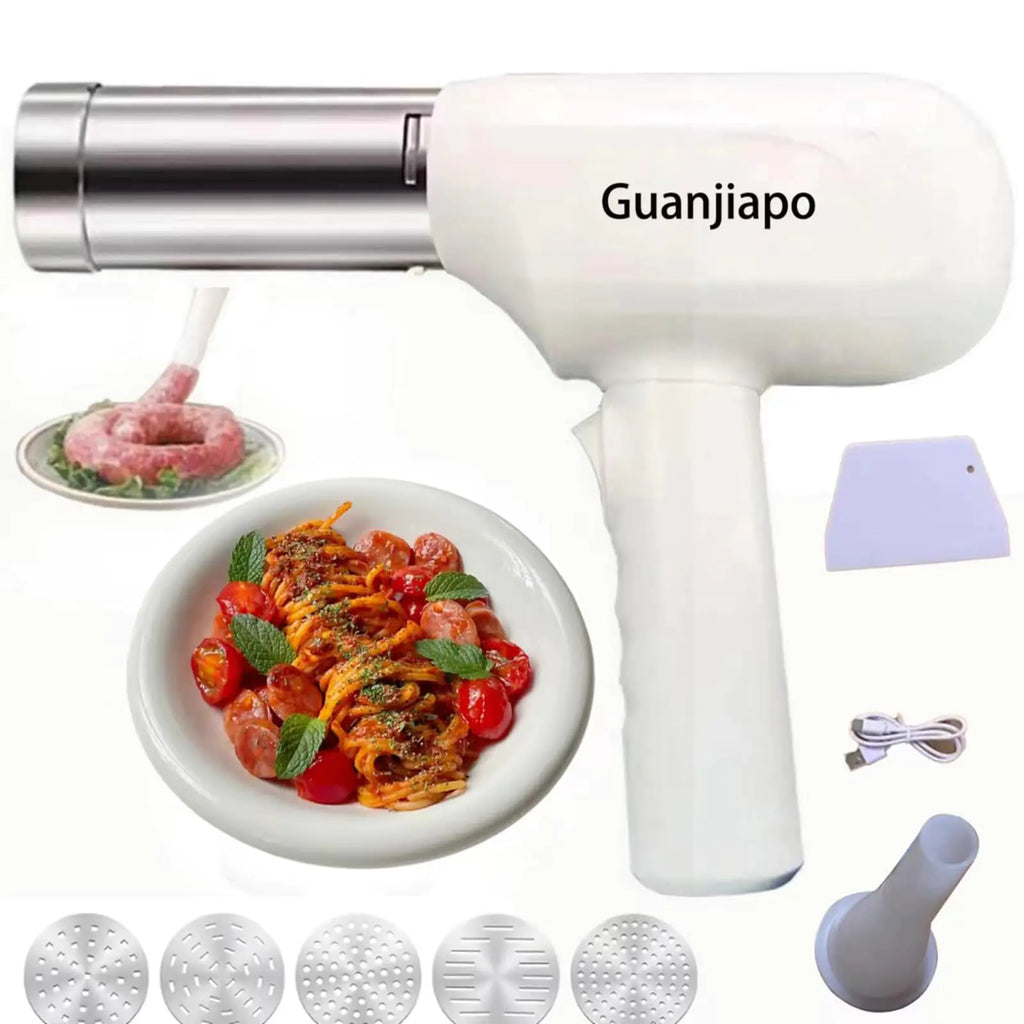Guanjiapo Handheld Electric Pasta MakerElectric Pasta Maker Gun 5-in-1 Cordless Pasta MachinePortability Suitable For kitchen Pasta Machine-StainlessHomemade Spaghetti Machine