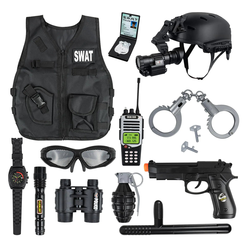 RedCrab Kids SWAT Police Costumes Set Officer Pretend Deluxe Set Uniform Outfit Role-playing Toys Halloween Christmas Gift for Boys Costumes SWAT Police Gear Dress Up for Kids