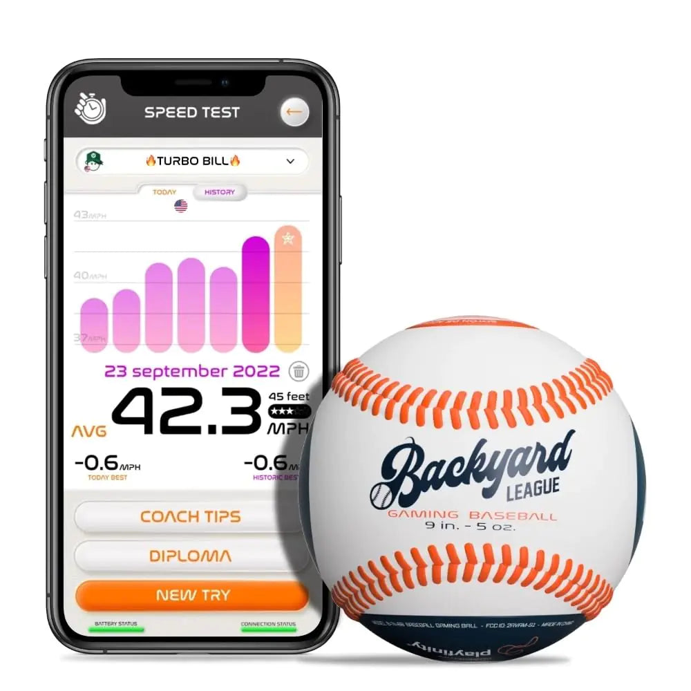 Playfinity Backyard League Gaming Baseball for Kids | Real Baseball with Sensors and App | Play Train Analyze and Connect with Others. Measures Throw Power Glove Movement and More!