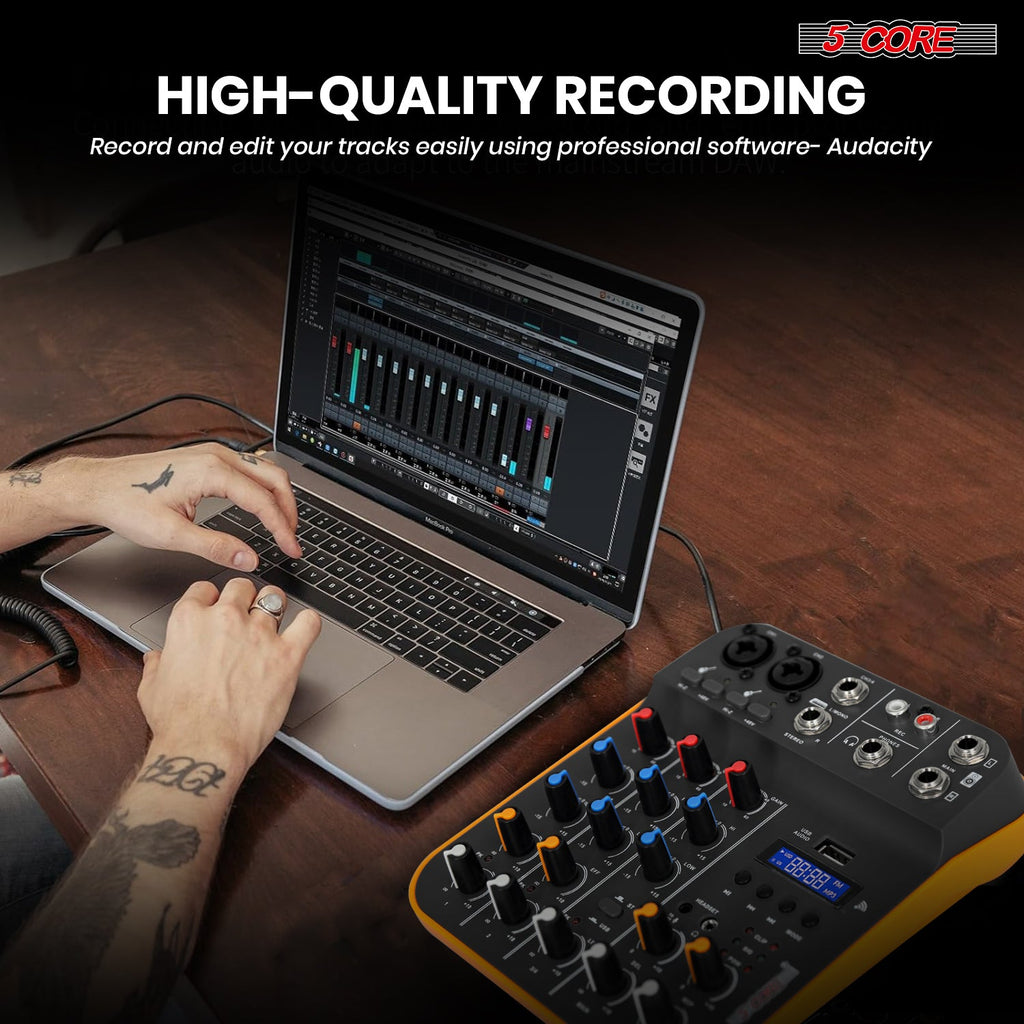 5 Core Audio Mixer 4 Channel DJ Equipment with Bluetooth USB Sound