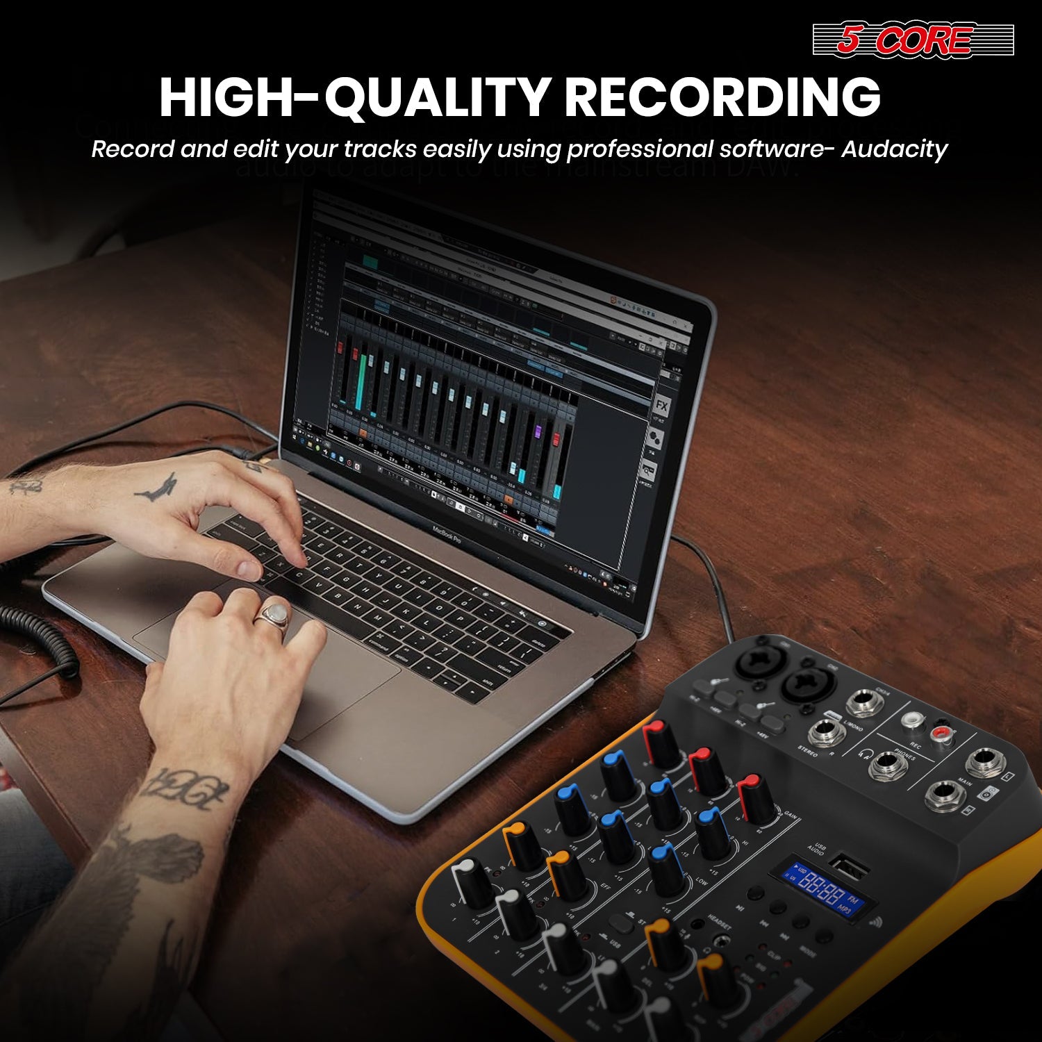 5 Core Audio Mixer 4 Channel DJ Equipment with Bluetooth USB Sound