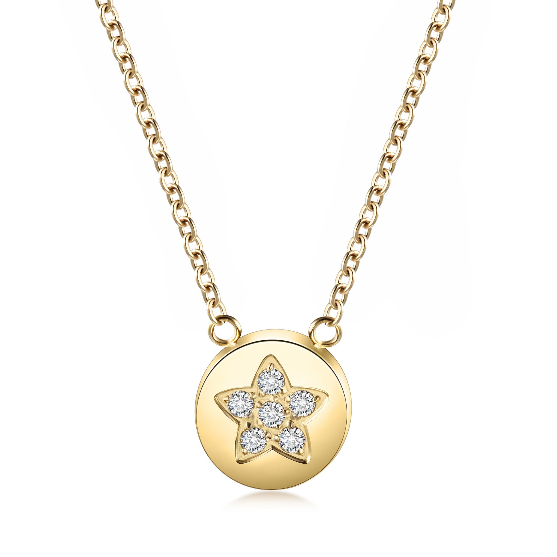 CZ Star Shaped Disc Pendant Necklace