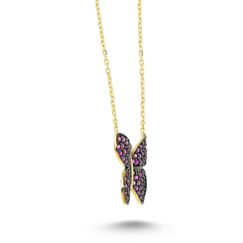 Pink Butterfly Silver Necklace With Pendant