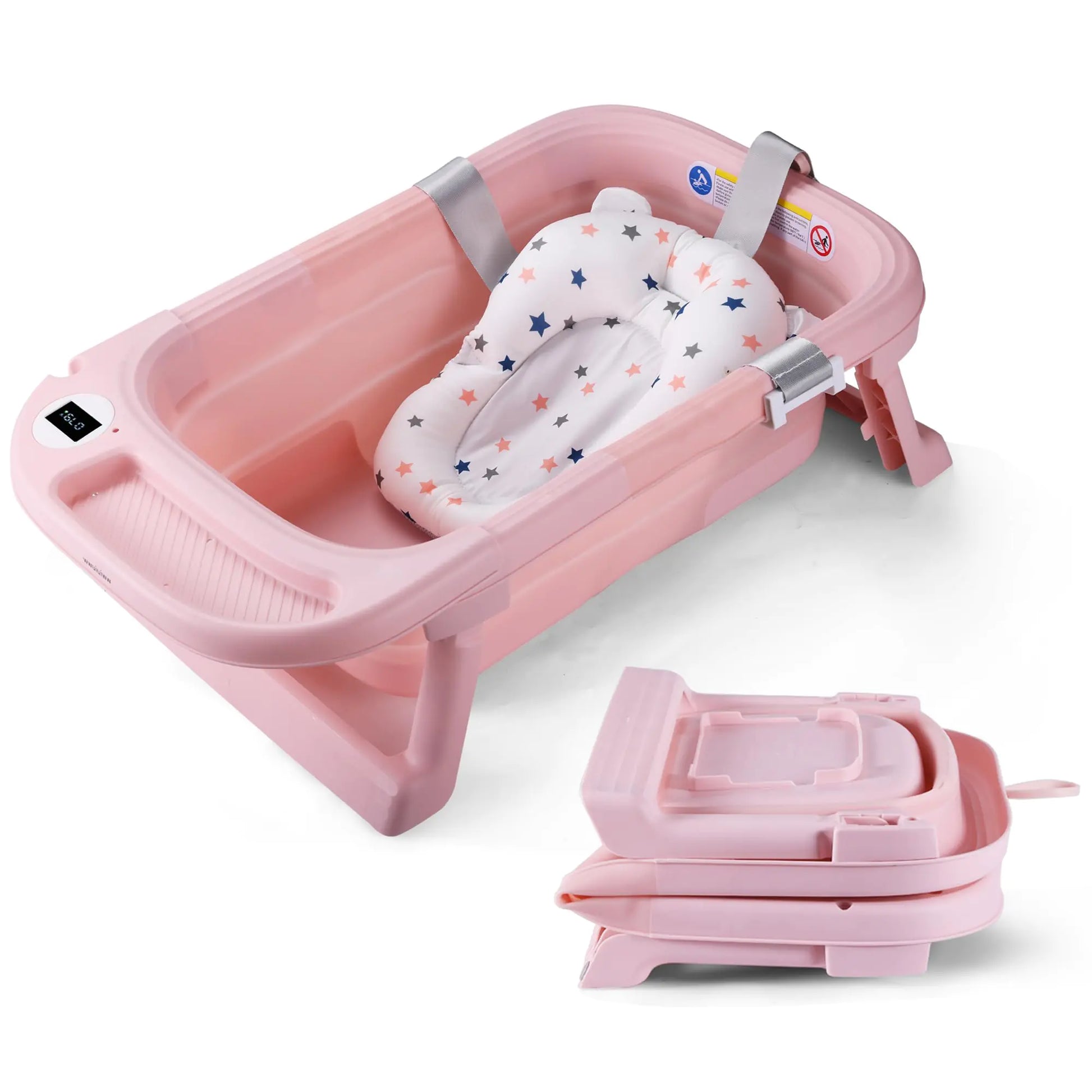 Foldable Baby Bath Tub for Toddlers and Babies Portable Baby Bathtub with Drainage Hole and Carry Handle (Pink)