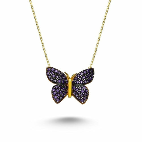 Purple Butterfly Silver Necklace With Pendant