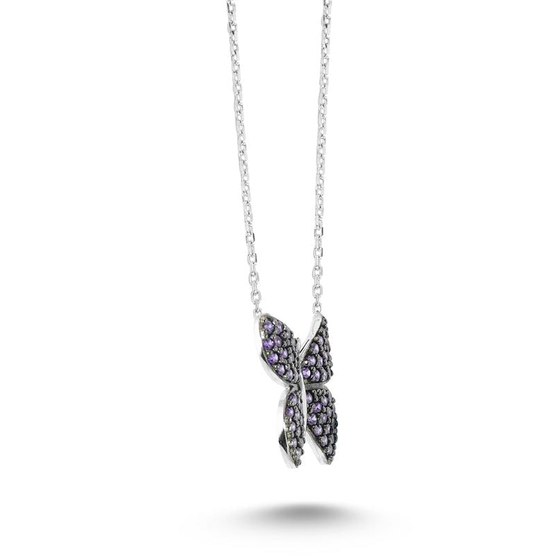 Purple Butterfly Silver Necklace With Pendant