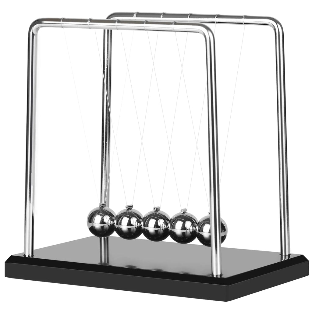 Large Newtons Cradle Balance Pendulum 5 Balls Wooden Base Newtons Cradle Desktop Toys Kinetic Toys for Kids Adults Office Home Desk Décor Fun Science Physics Learning