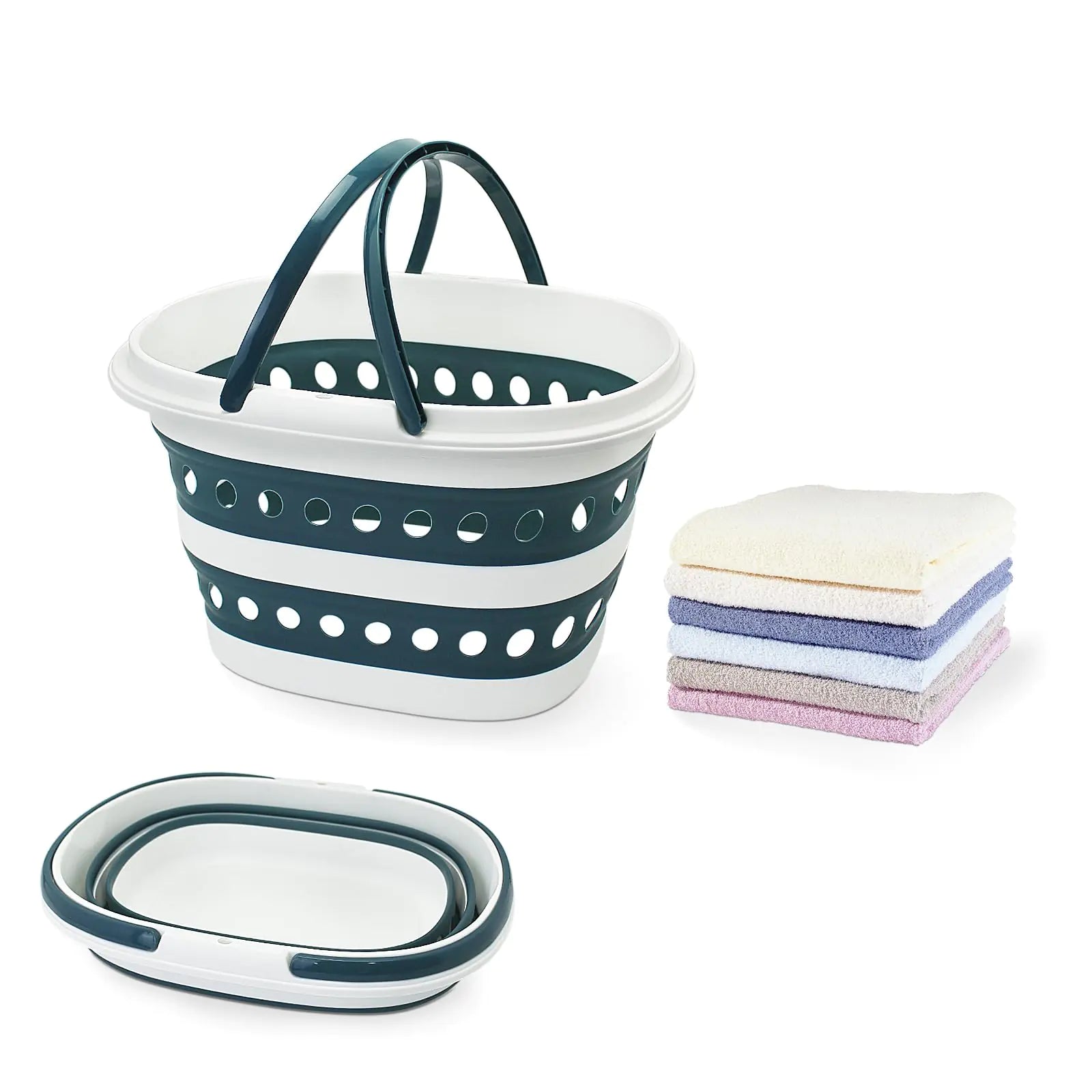 Compact 4.2 Gallon (16L) Collapsible Laundry Basket - Small Size with Handle - Foldable Pop-up Storage Container - Space-Saving Portable Hamper for Sorting Clothes(1Blue)