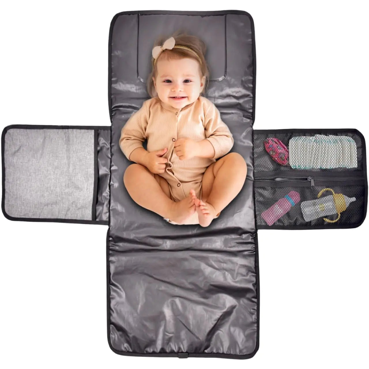 RELEONE Portable Diaper Changing Pad – Waterproof Foldable & Detachable Baby pad with Wipes Pockets – Lightweight Travel Mat for Newborns & Toddlers (Grey)