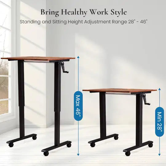 Hand Crank Adjustable Office Desk Height Adjustable, With Flat Metal Legs Or Rolling Wheels  Perfect For Home, Office, Gaming, Or Study Use