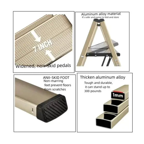 3 Step Ladder Aluminum Light Folding Step Bench Wide Non Slip Pedal 300 Lb Capacity Home Office Portable Ladder Black