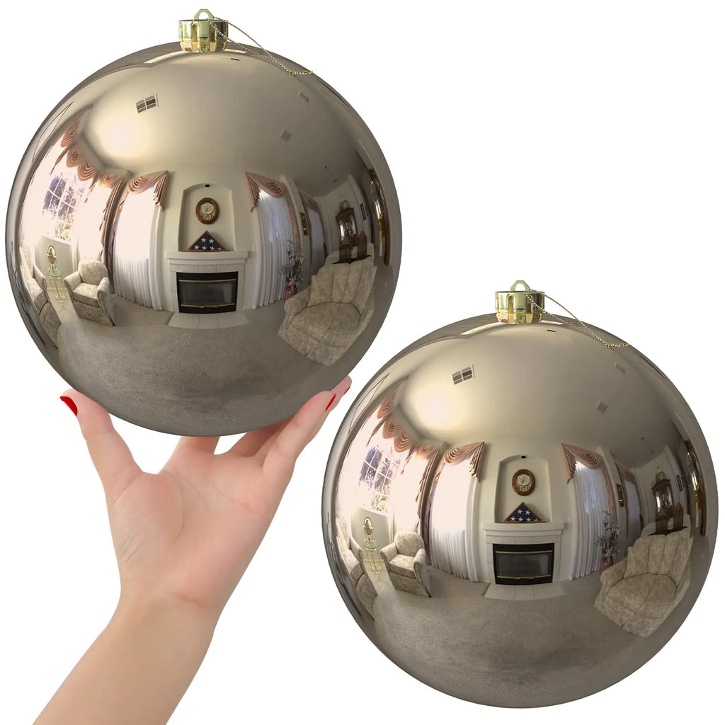 Champagne Gold 8.0" Extra Large Christmas Ornaments - Christmas Tree Decoration Balls Shatterproof Hanging Shiny Balls for Birthday Holiday Wedding Decorations Set of 2pcs