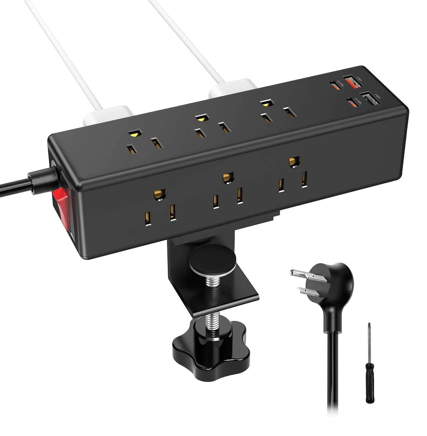 Desk Clamp Power Strip with USB C QBA PD 65W Fast Charging Power Station Removable Clamp Mount Power Strip Surge Protector 9 AC Outlets 4 USB Ports 6FT Cord for Home Office Black