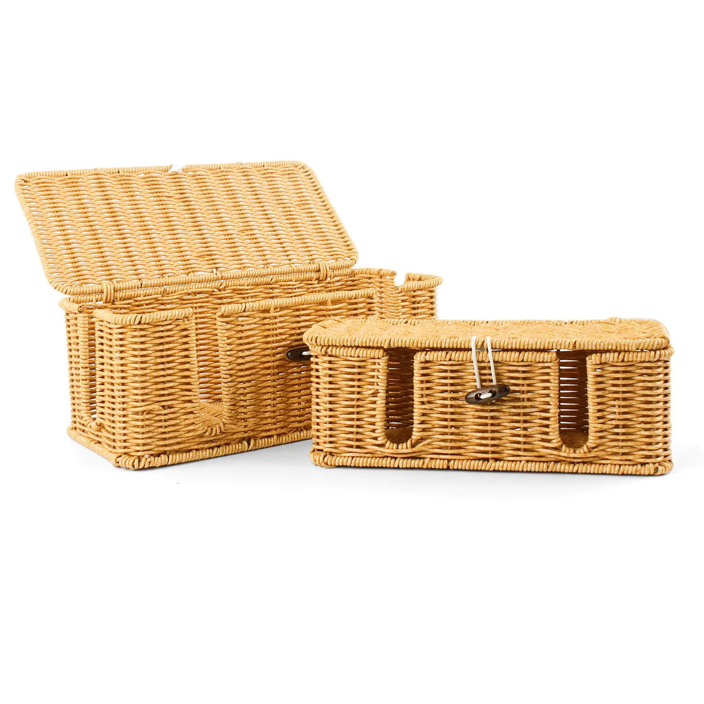 CENELO Cable Management Box - 2 Pack Cord Hider Organizer Box - Small & Medium Szie Power Cover Cord Box Handwoven Rattan Cable Organizer Box for TV Computer USB Hub Power Strips & Cords