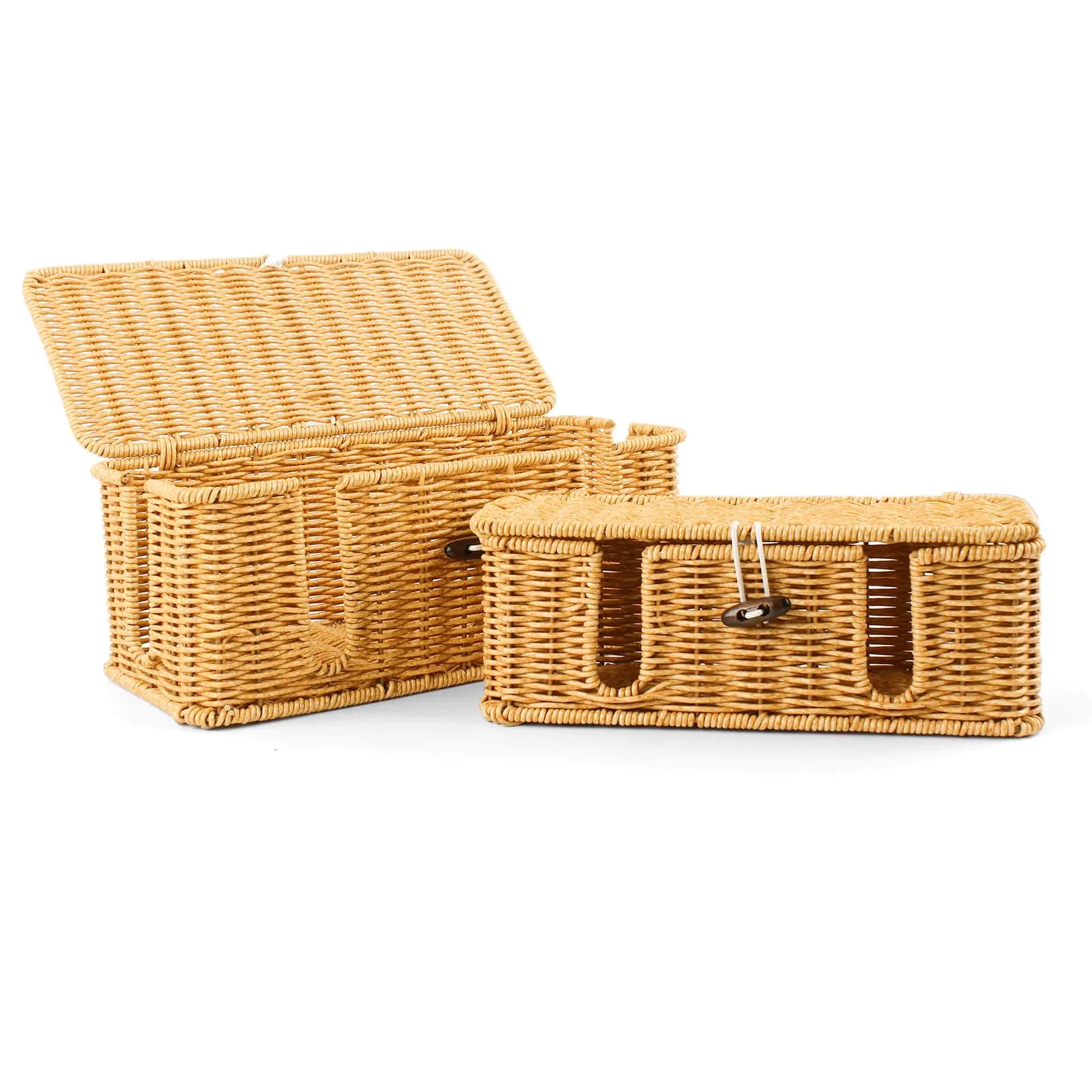 CENELO Cable Management Box - 2 Pack Cord Hider Organizer Box - Small & Medium Szie Power Cover Cord Box Handwoven Rattan Cable Organizer Box for TV Computer USB Hub Power Strips & Cords