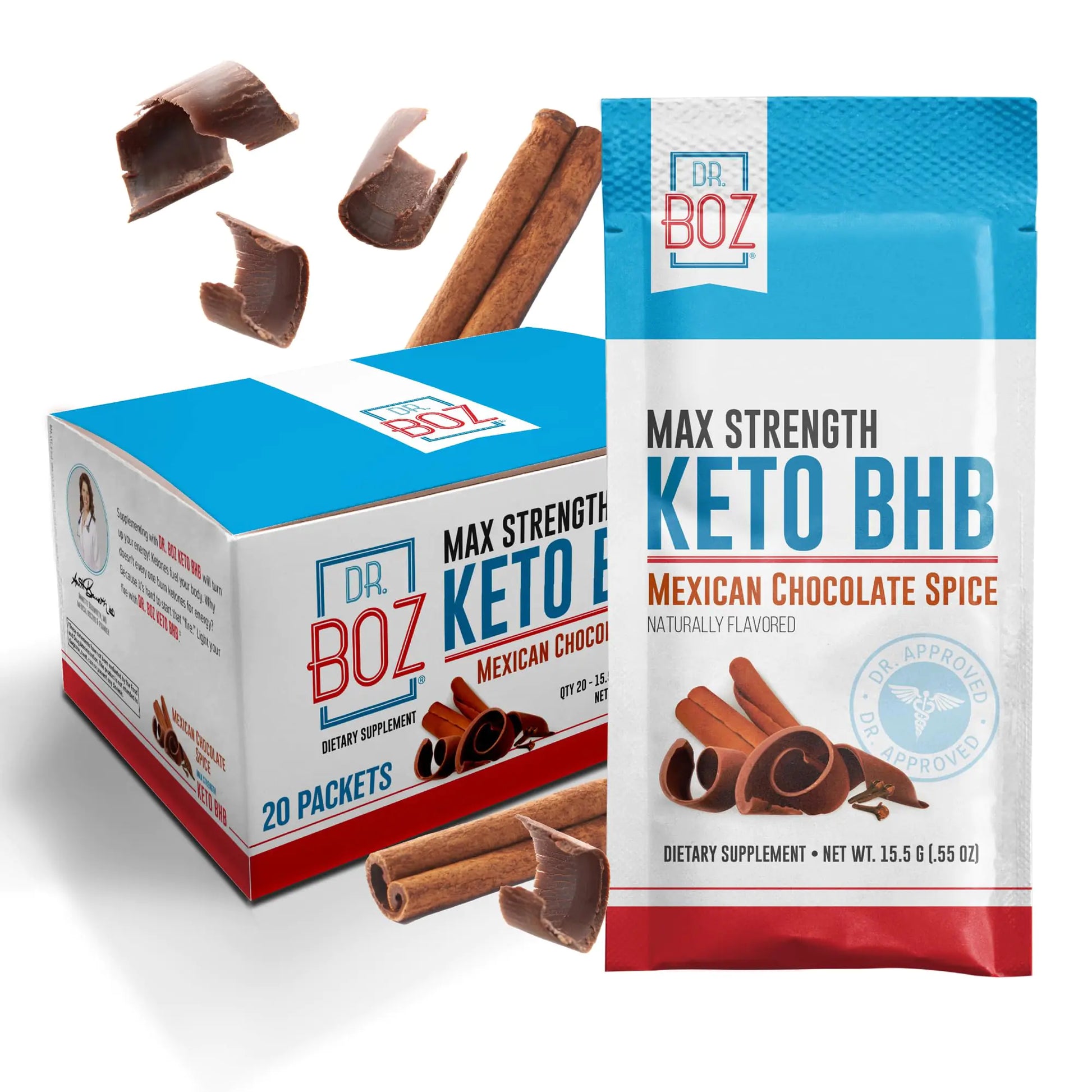 Dr. Boz - Keto BHB Powder - Mexican Chocolate Spice 20 Servings - Ketones Drink - Energy & Reduced Cravings - Max Strength Dietary Supplement - Quality Tested - Made in The USA - 10.9oz (310g)