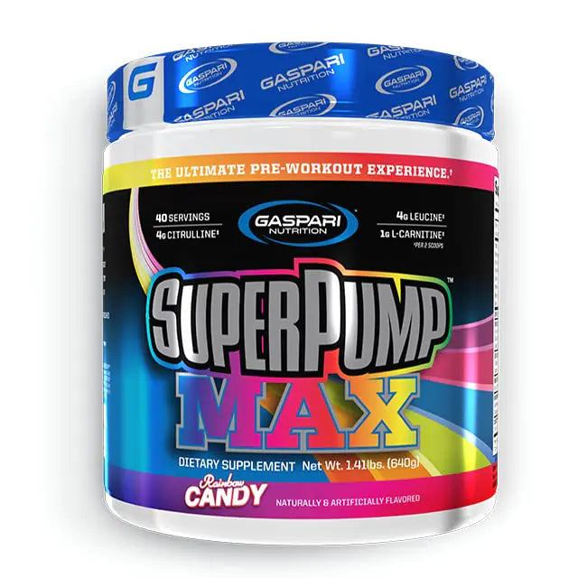 Gaspari Nutrition Super Pump Max Pre Workout Supplement 40 Servings Sustained Energy & Nitric Oxide Booster Supports Muscle Growth Recovery & Replenish (40 Servings Rainbow Candy)