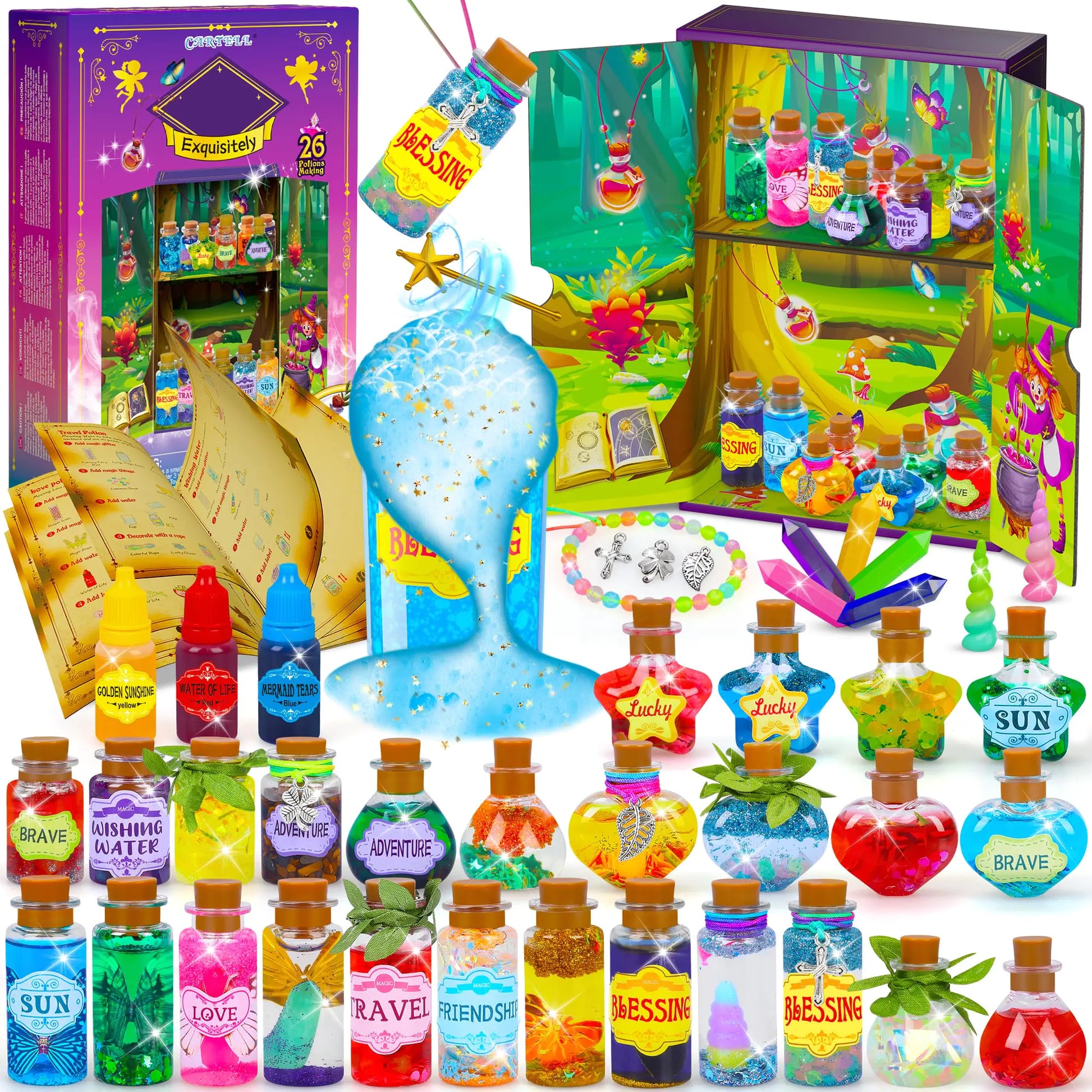 CARTELL Fairy Magic Potions Kit for Kids Upgraded 26 DIY Mixed Magic Witch Potion Bottles Mystery Potions Craft Kit Christmas Decorations Birthday Gifts for Age 6 7 8 9 10+ Year Old Girls Boys