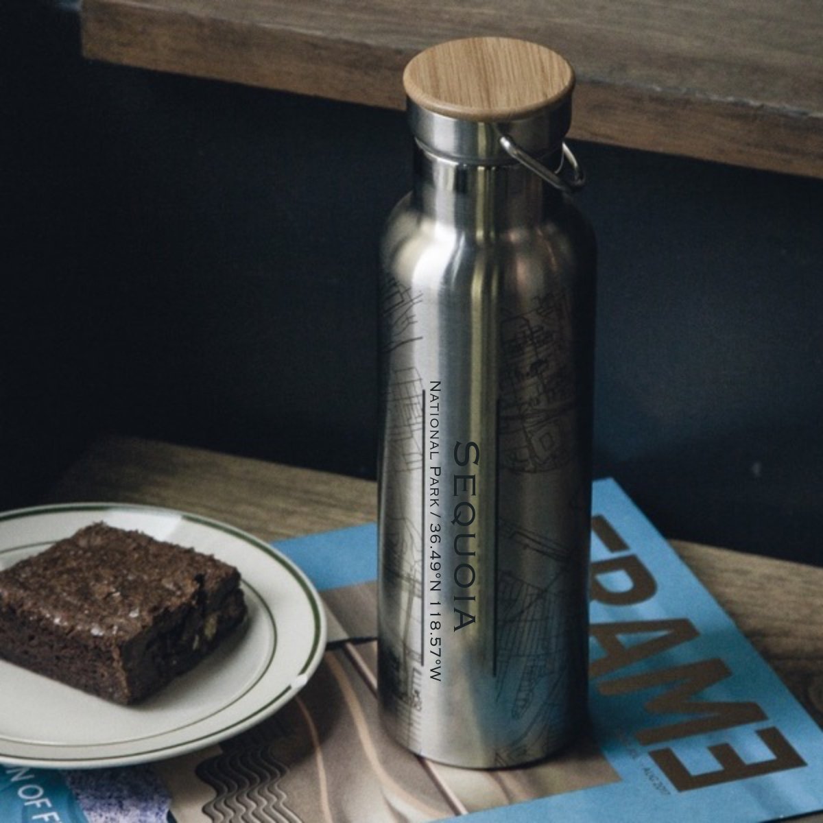 Sequoia National Park Engraved Topographic Map Bottle with Bamboo Top