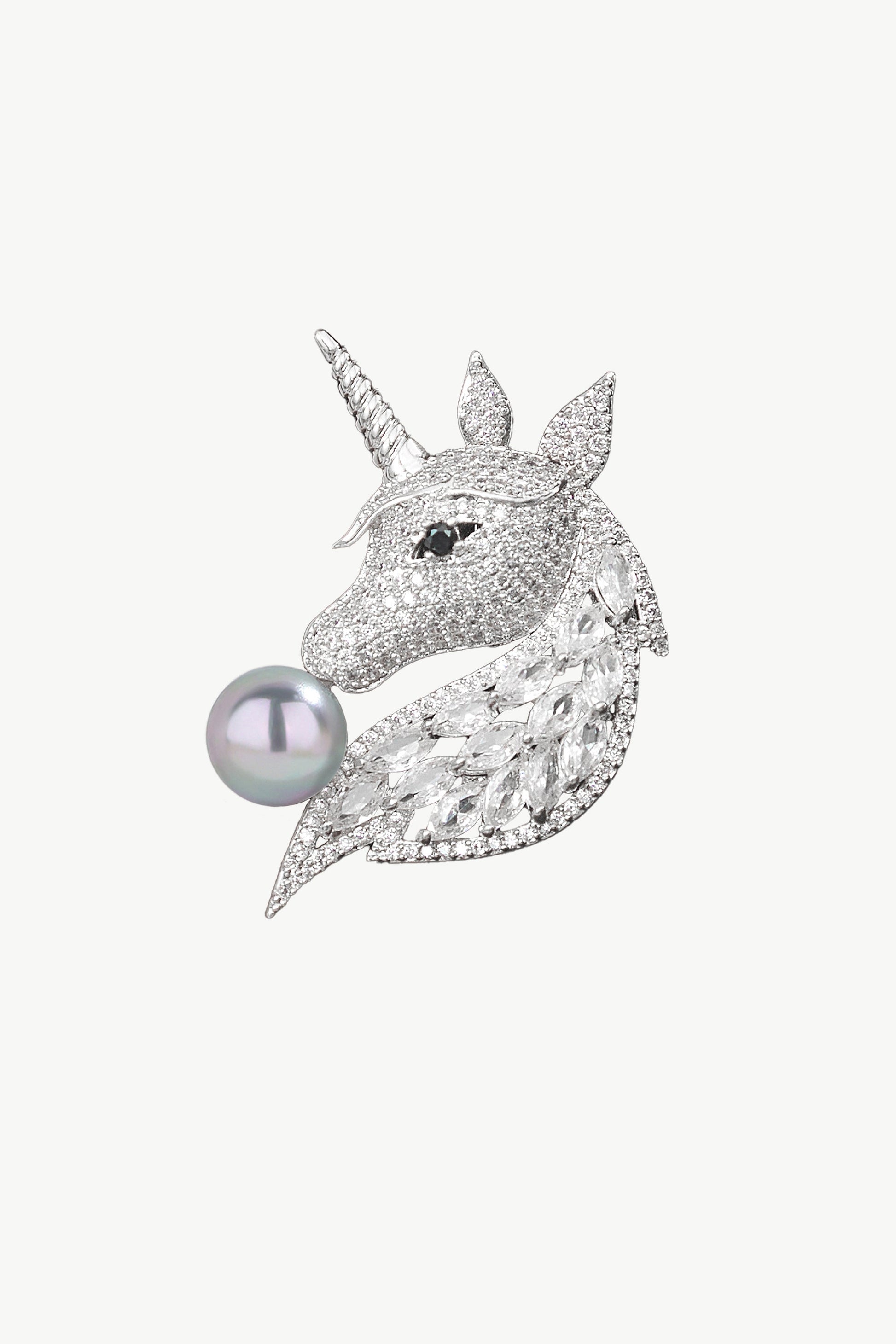 Silver Pavé Unicorn Brooch and Necklace Set
