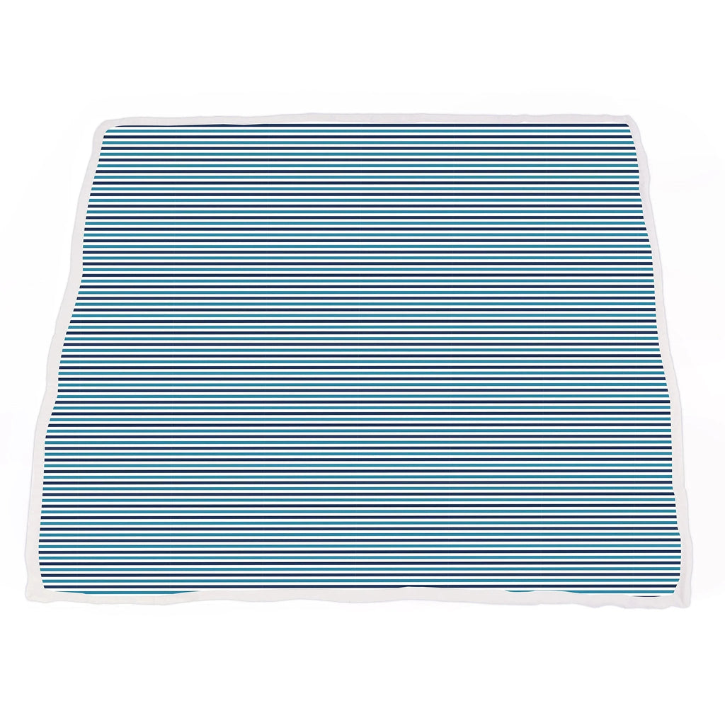 Vintage Steam Trains and Blue Stripe Bamboo Muslin Newcastle Blanket