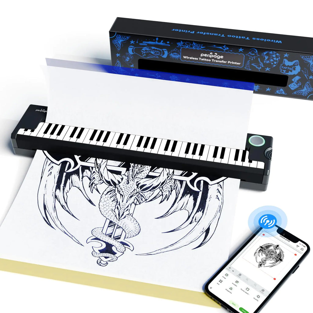 PeriPage Pino Wireless Tattoo Stencil Printer - Portable Thermal Transfer Machine for Pro & Beginner Tattooists Compatible with Phone Pad & PC