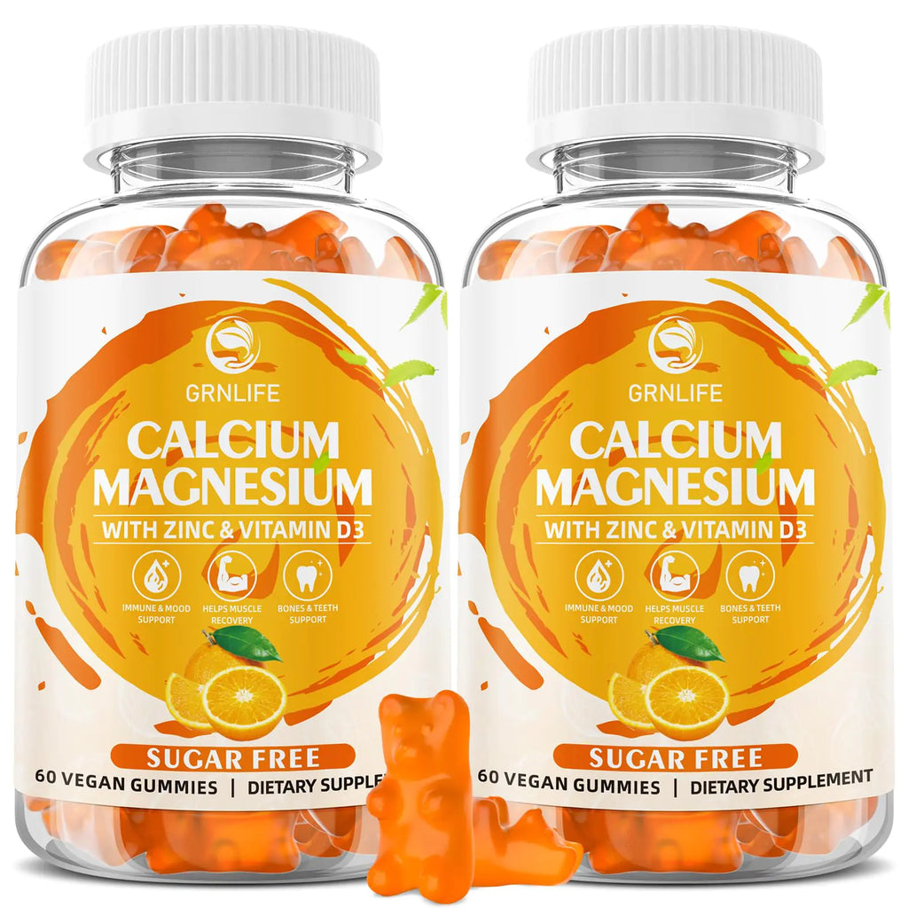 Calcium Magnesium Zinc Supplement with Vitamin D3 Sugar Free Calcium Gummies for Women Men High Potency Magnesium Gummies for Bone & Muscle & Immune Health Orange Flavors - 120 Count