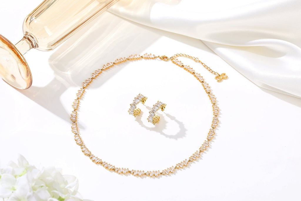 Gold T Shape Zirconia Tennis Choker Necklace