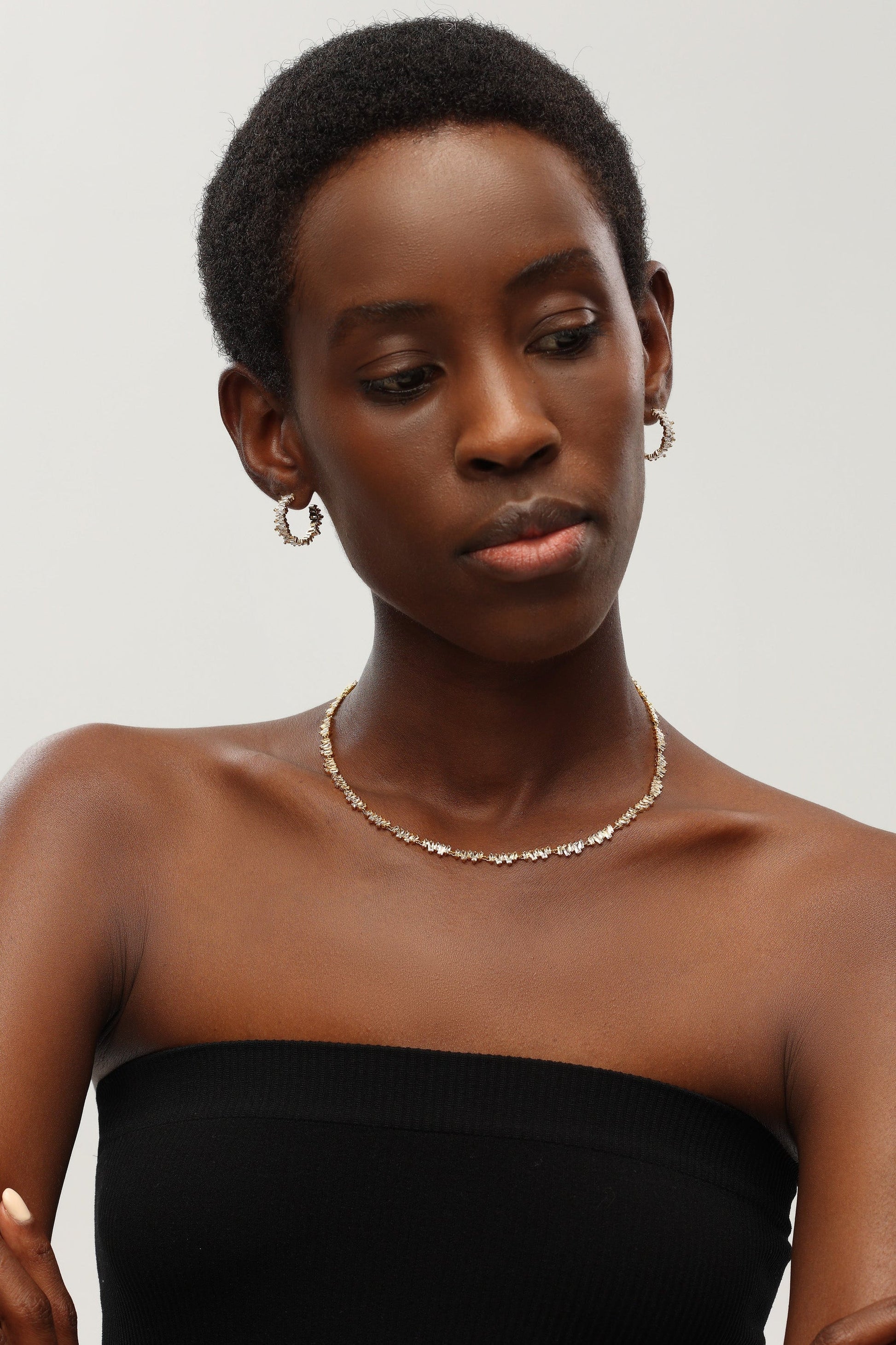 Gold T Shape Zirconia Tennis Choker Necklace