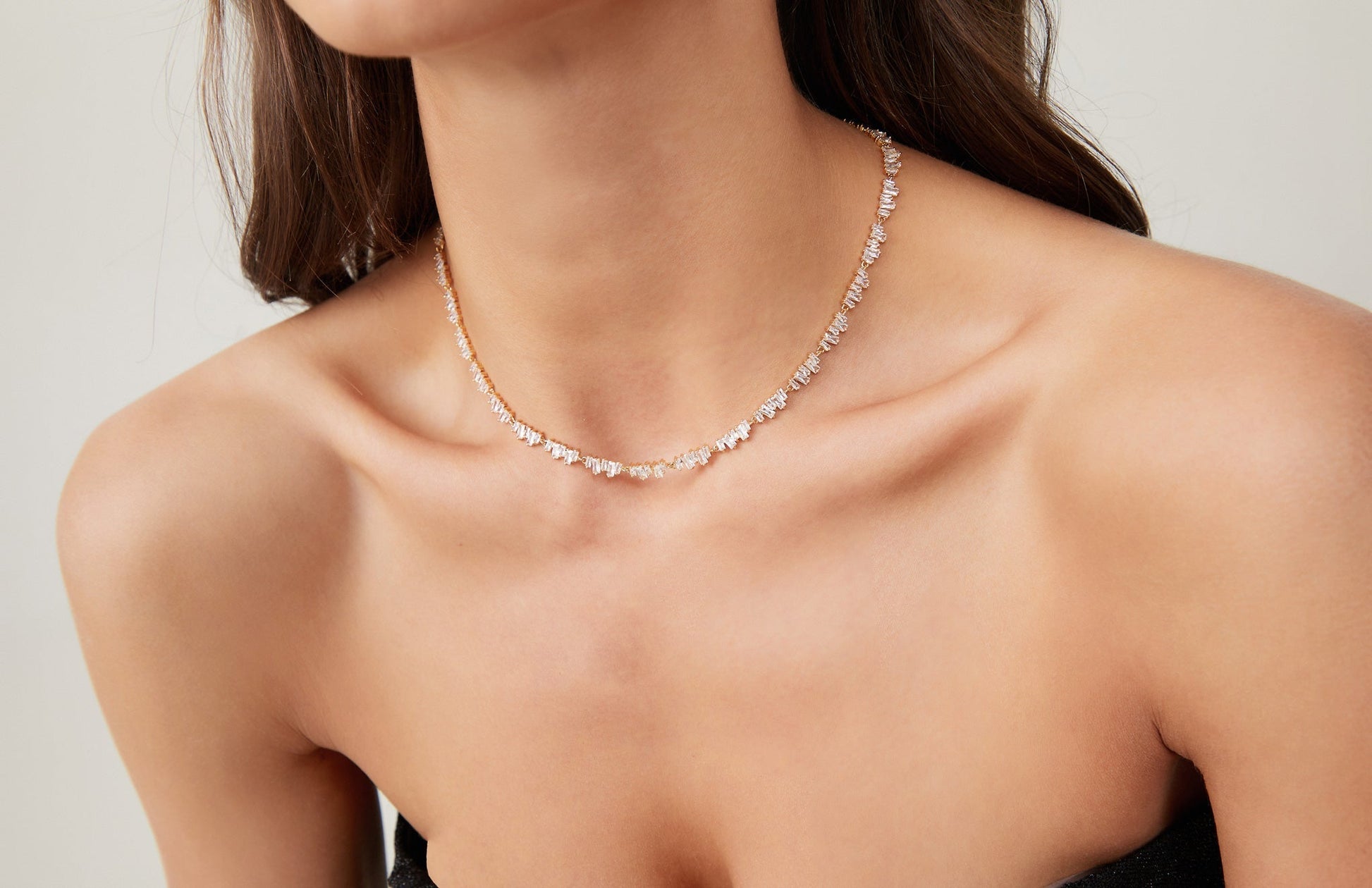 Gold T Shape Zirconia Tennis Choker Necklace