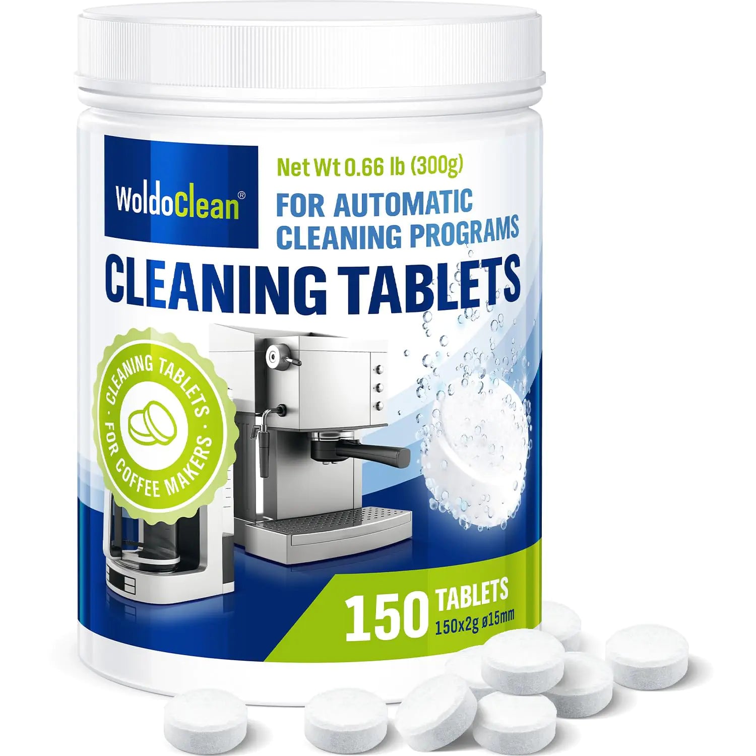 WoldoClean Cleaning Tablets for Espresso & Coffee Maschine 150x 2g - compatible with Breville Espresso Machines