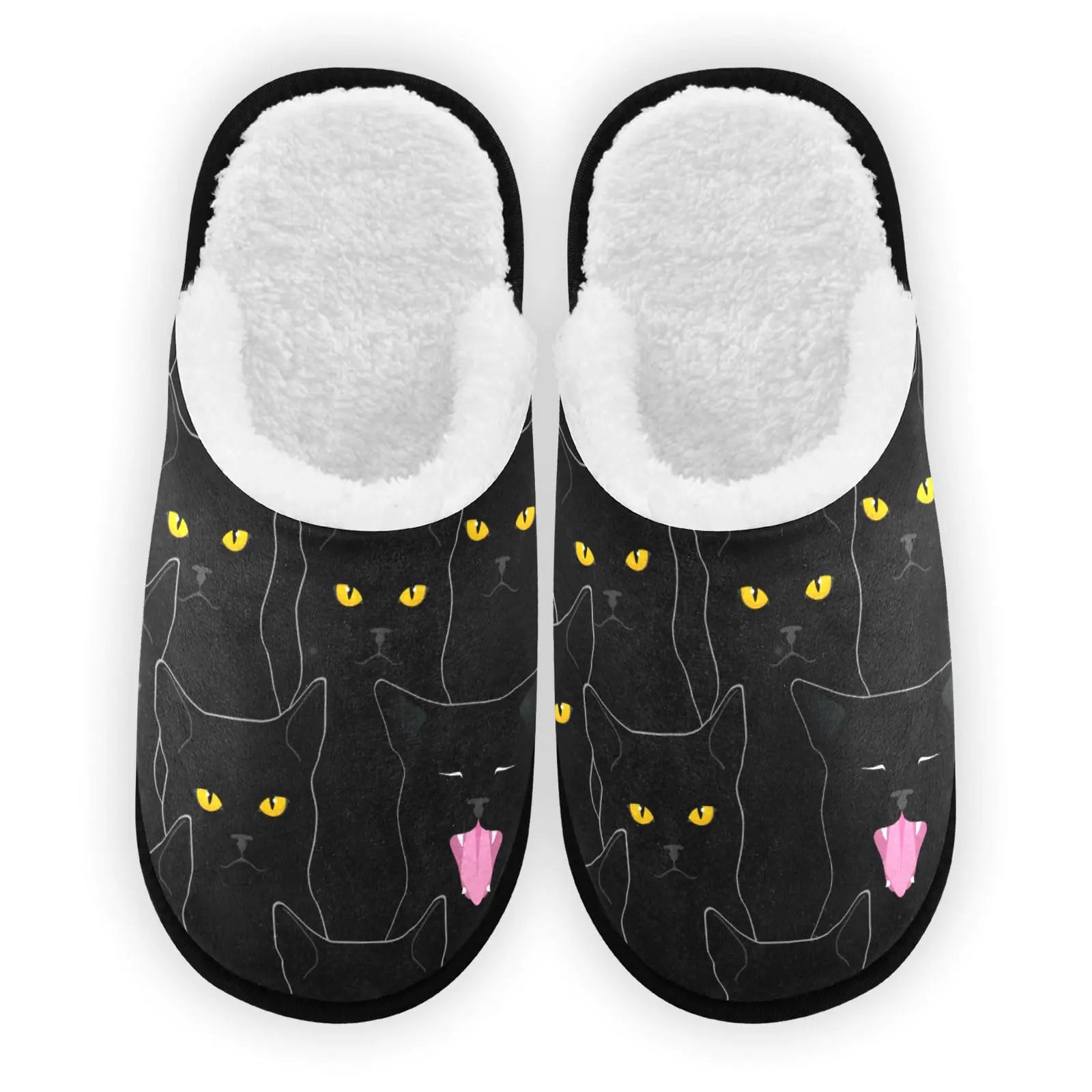 Umidedor Black Cats Pattern Slippers for Women Girl Soft Non-Slip Indoor House Slippers Home Shoes for Bedroom Hotel Travel Spa