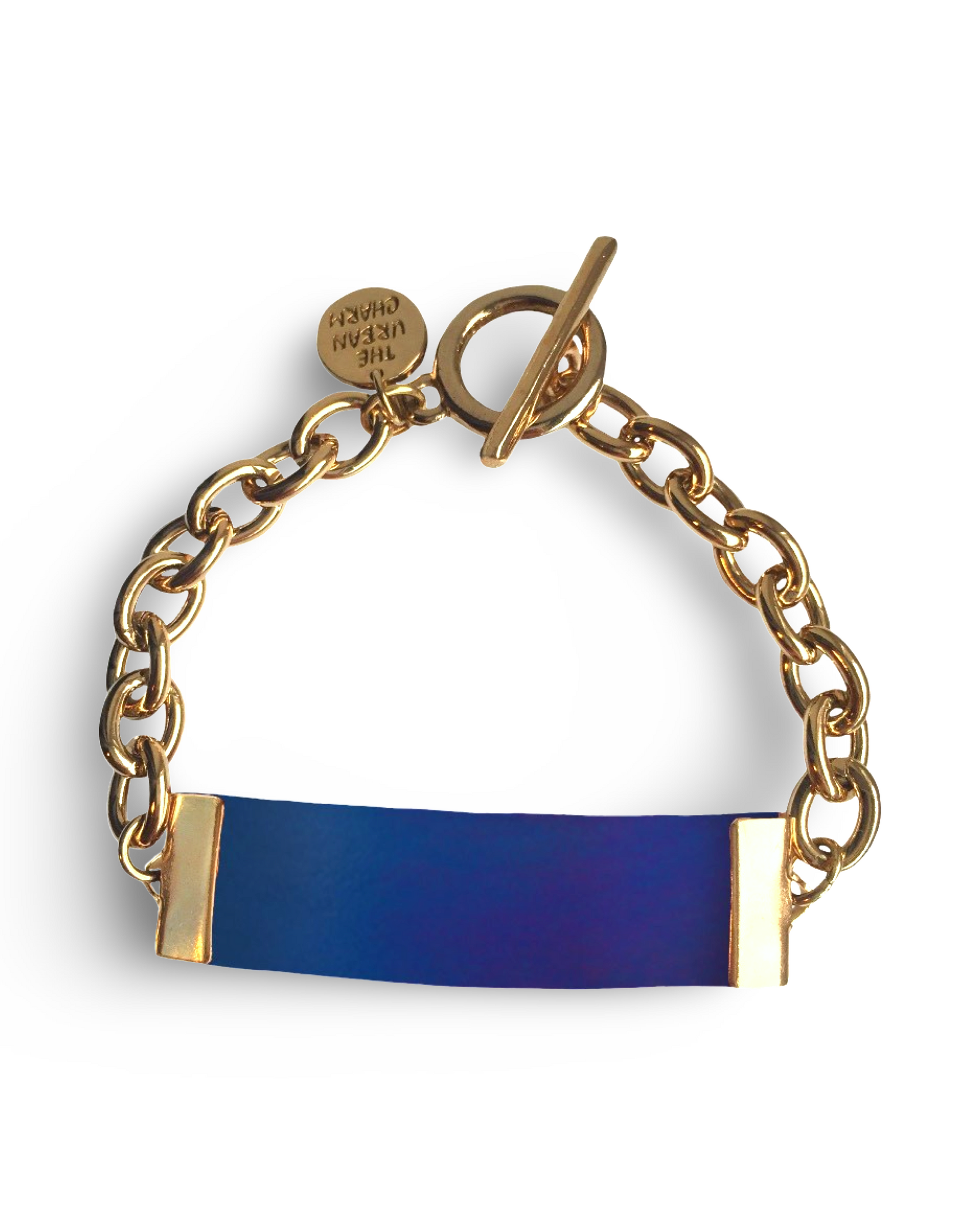 Blue Leather and Chain ID Toggle Bracelet