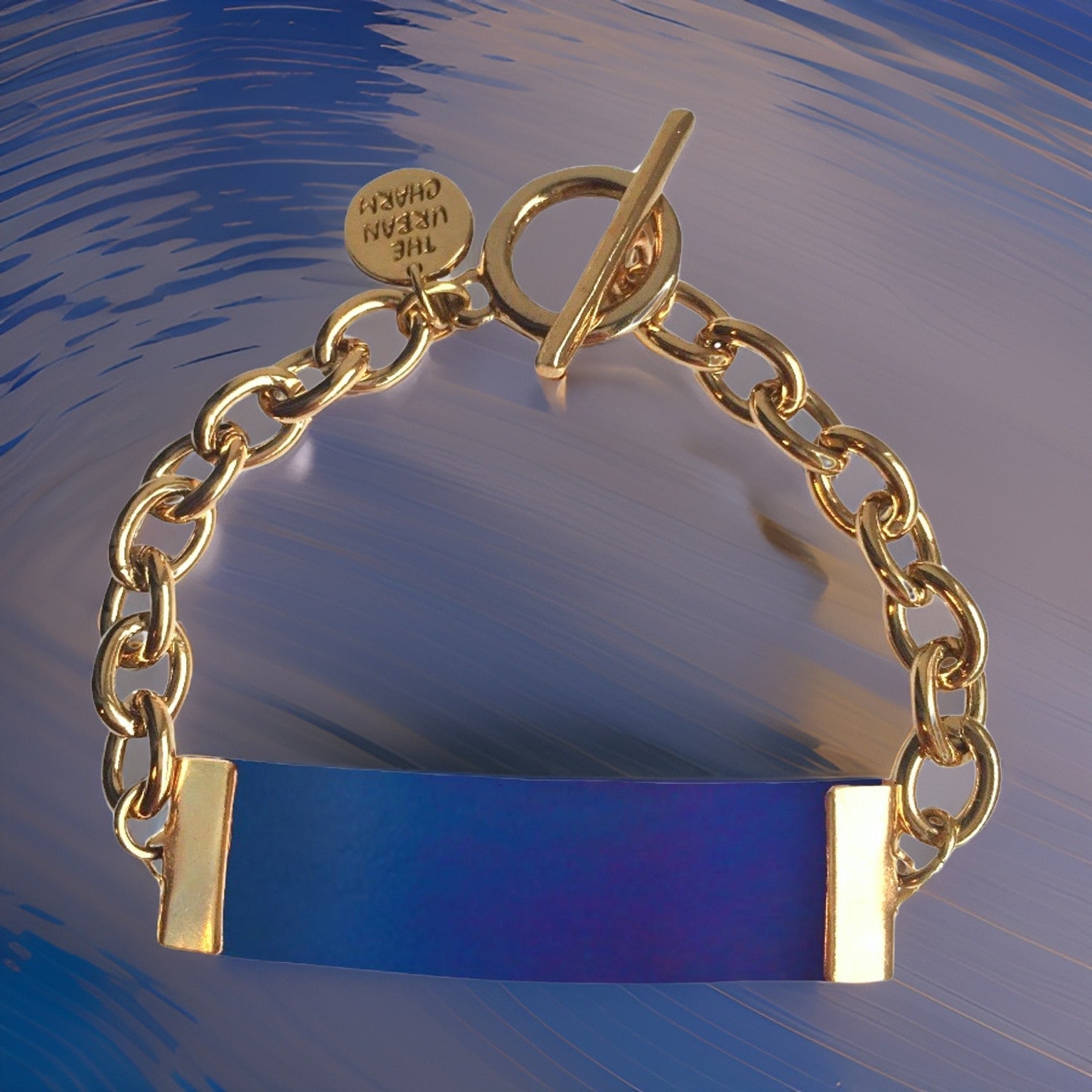 Blue Leather and Chain ID Toggle Bracelet