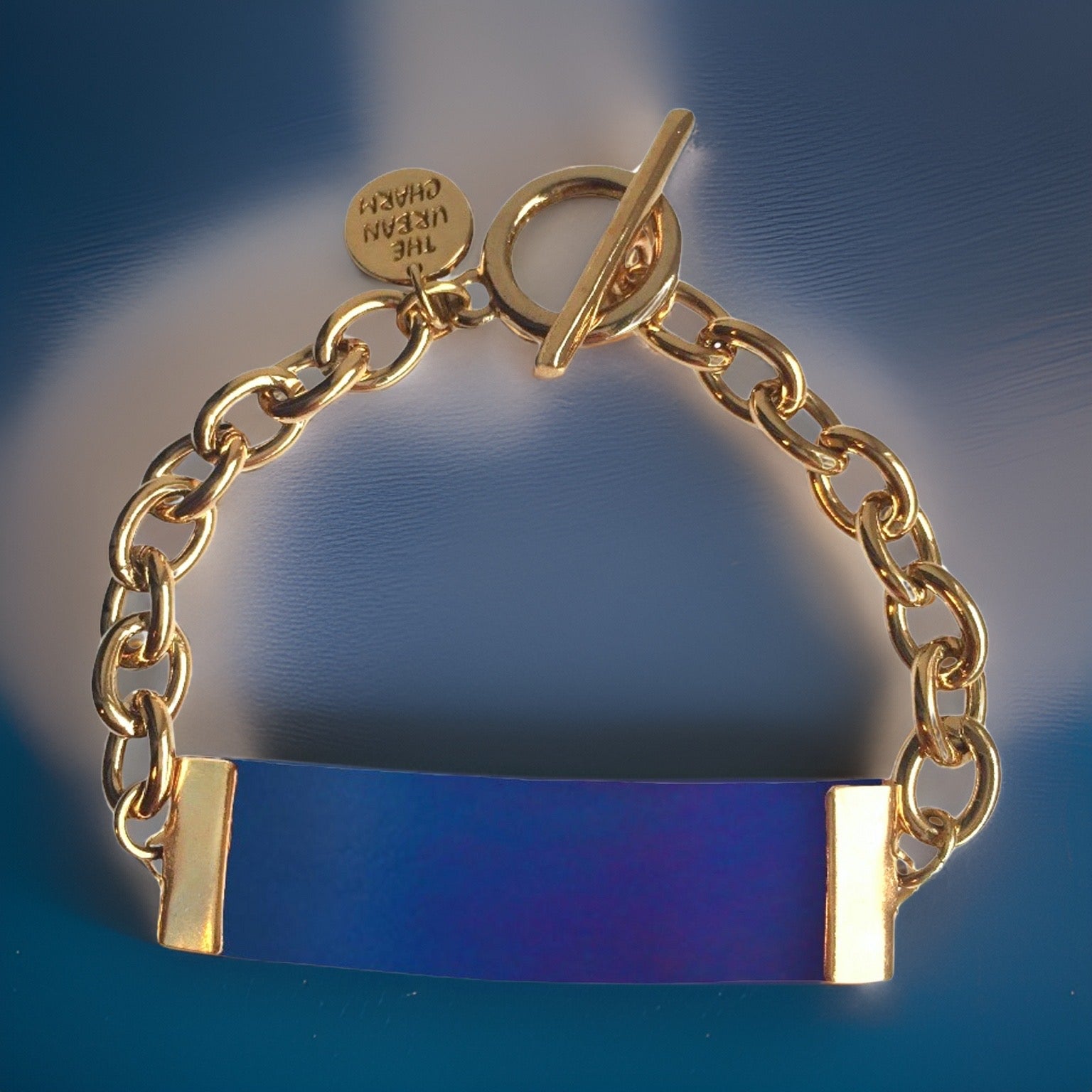 Blue Leather and Chain ID Toggle Bracelet