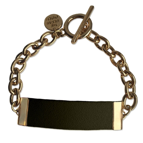 Distressed Olive Leather and Chain ID Toggle Bracelet by The Urban