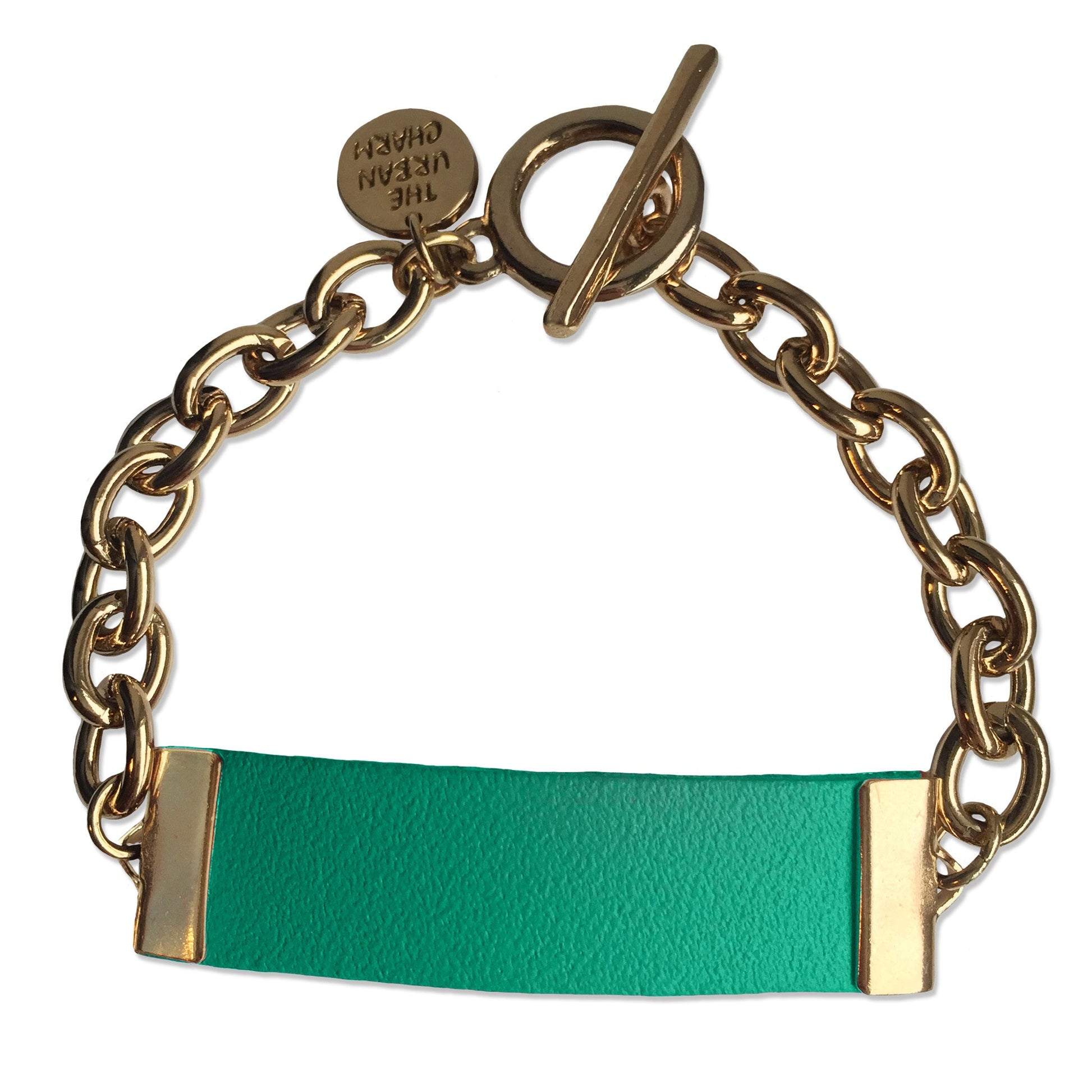 Turquoise Leather and Chain ID Toggle Bracelet