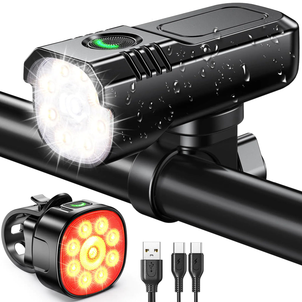 Zewdov Bike Lights Supper Bright 1000 Lumens Bike Lights for Night Riding 8+7 Modes & Sturdy Aluminum Alloy Bicycle Light IP65 Waterproof & USB Rechargeable Bike Headlight and Tail Light Set