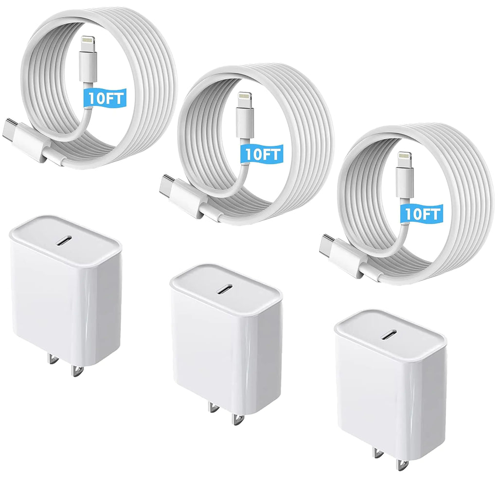 Fast Charger iPhone 3Pack【MFi Certified】 Chargers iPhone Fast Charging Block USB C Charger Quick Charging Adapter with 10ft USB C to Lightning Cable Data Syncing Cord for iPhone 14 13 12 11 X